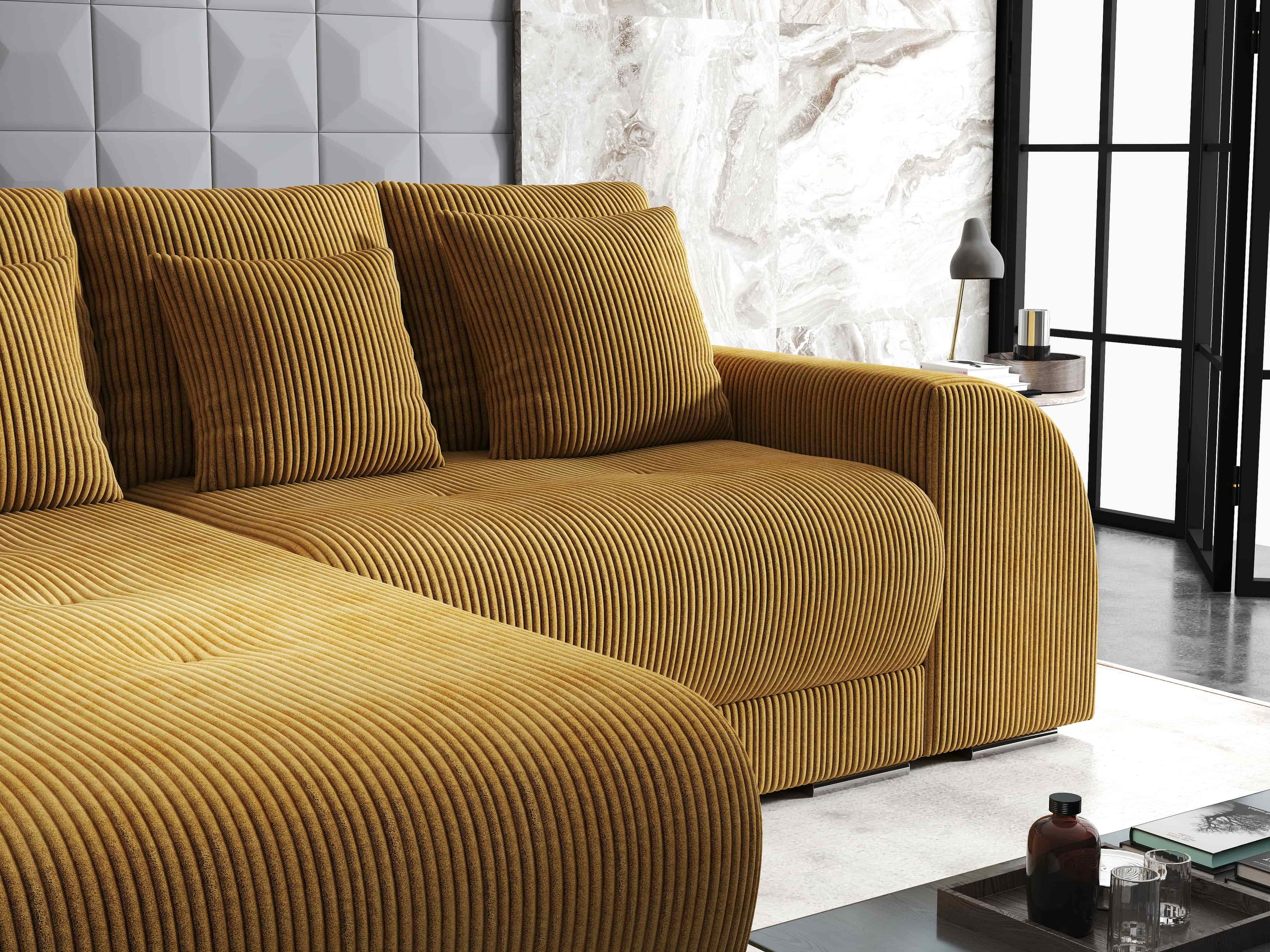 Colțar extensibil dumonde cu ladă de depozitare si sezut confortabil din spuma high-density, Verona Zoom Mustar 290x185 cm
