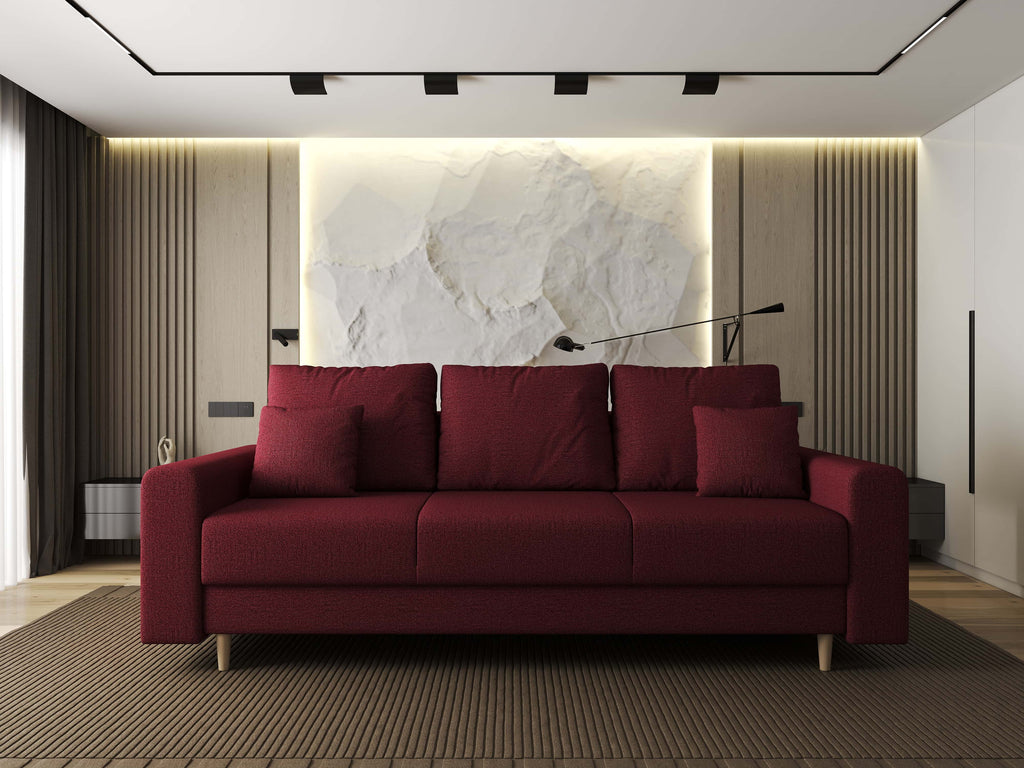 Canapea extensibilă dumonde cu ladă de depozitare si sezut confortabil din spuma high-density, Kronos Enjoy Rosu 210x100 cm