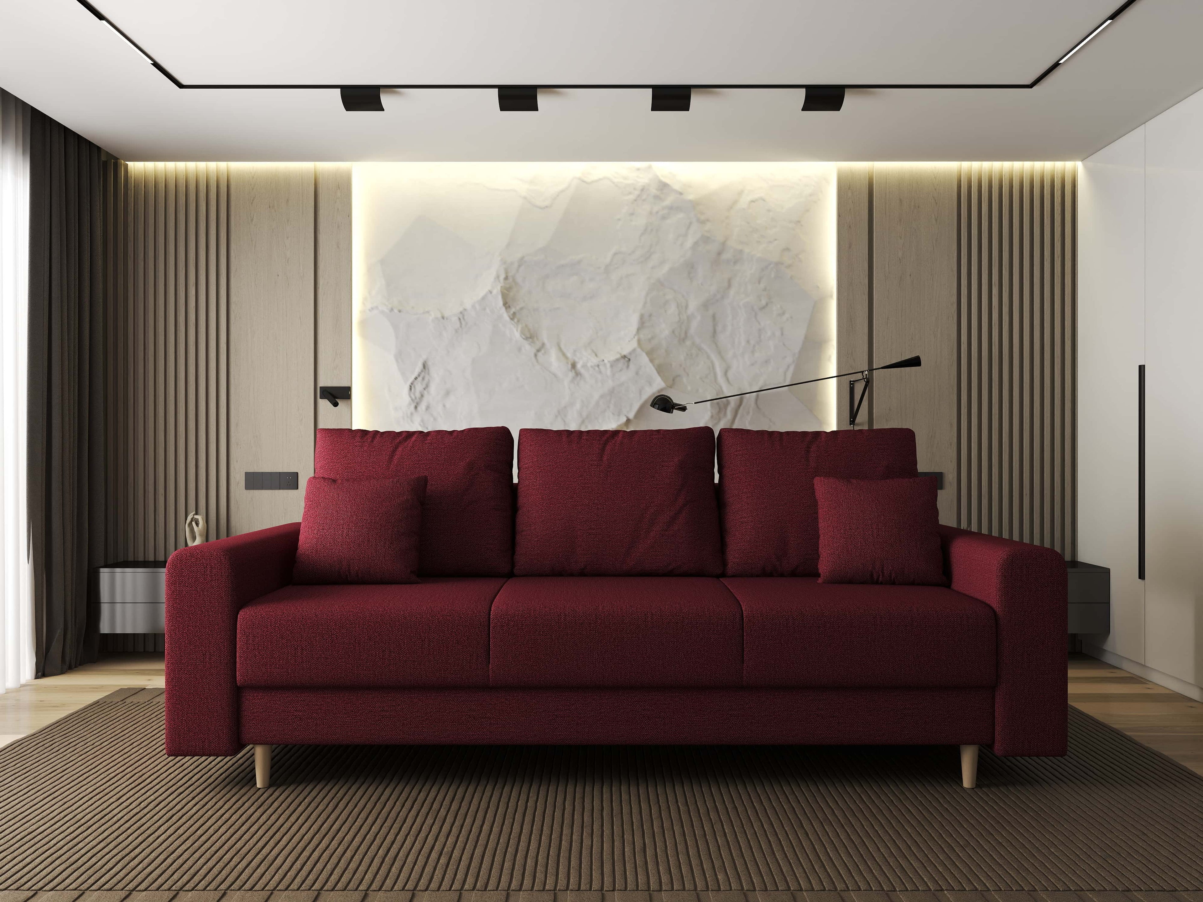 Canapea extensibilă dumonde cu ladă de depozitare si sezut confortabil din spuma high-density, Kronos Enjoy Rosu 210x100 cm