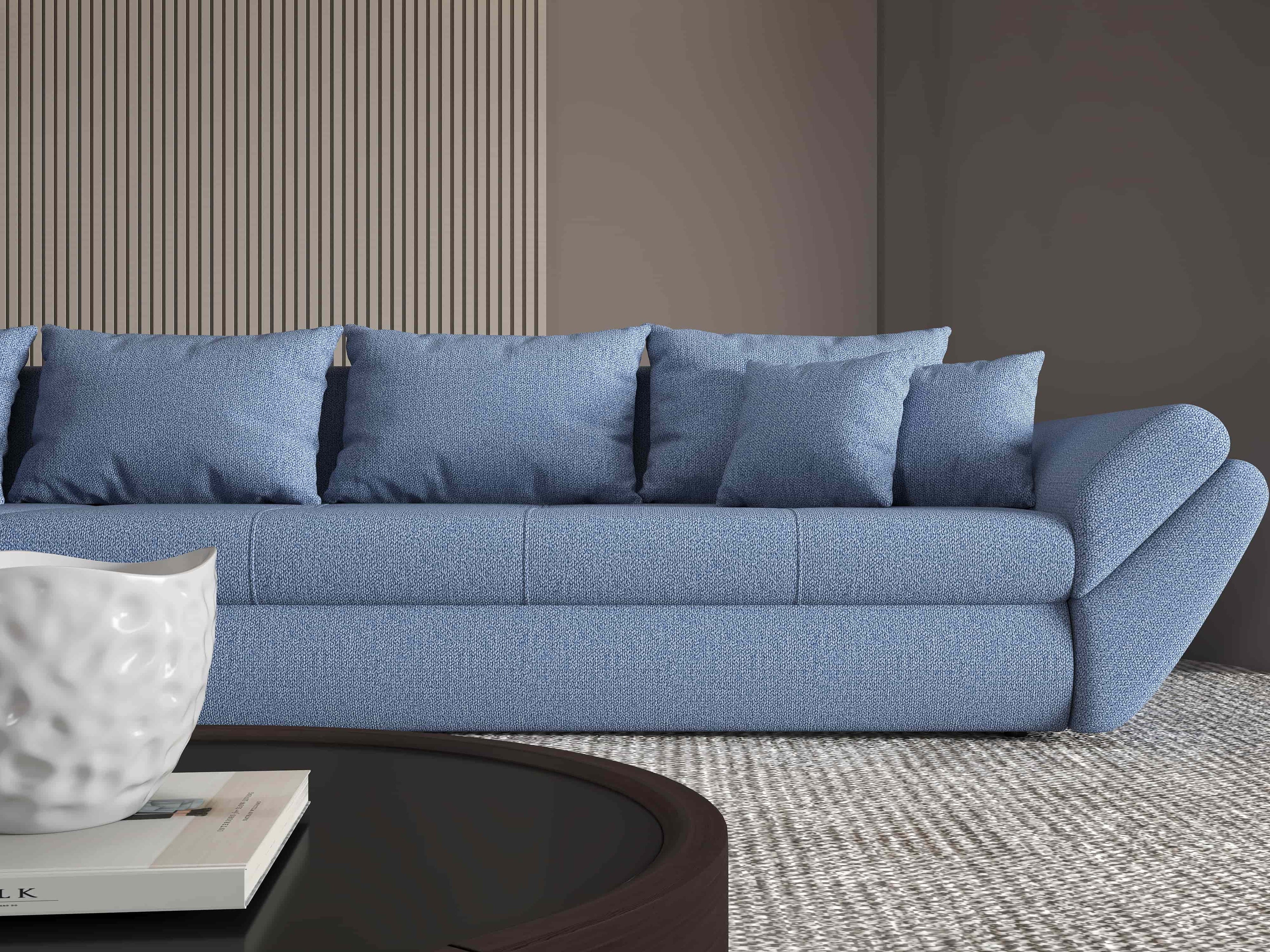 Colțar extensibil dumonde cu ladă de depozitare si sezut confortabil din spuma high-density, Loana XL Enjoy Albastru 335x185 cm