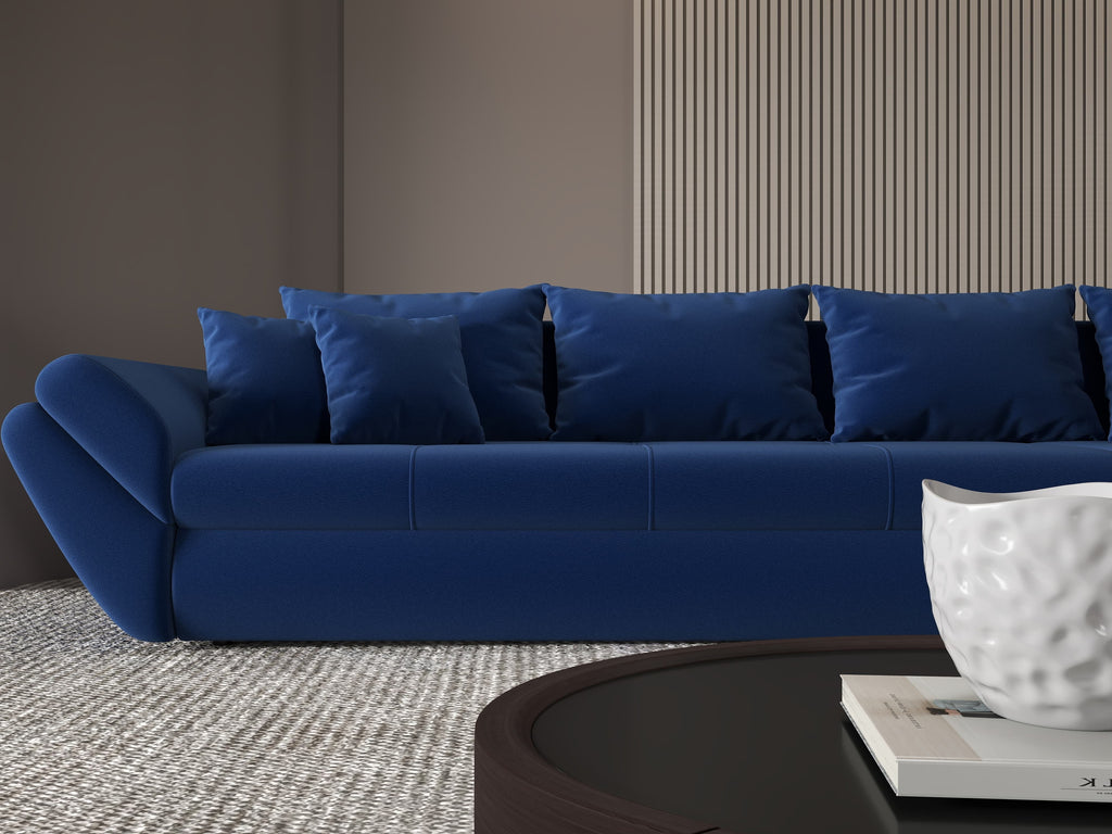 Colțar extensibil dumonde cu ladă de depozitare si sezut confortabil din spuma high-density, Loana XL Royal Albastru II 335x185 cm