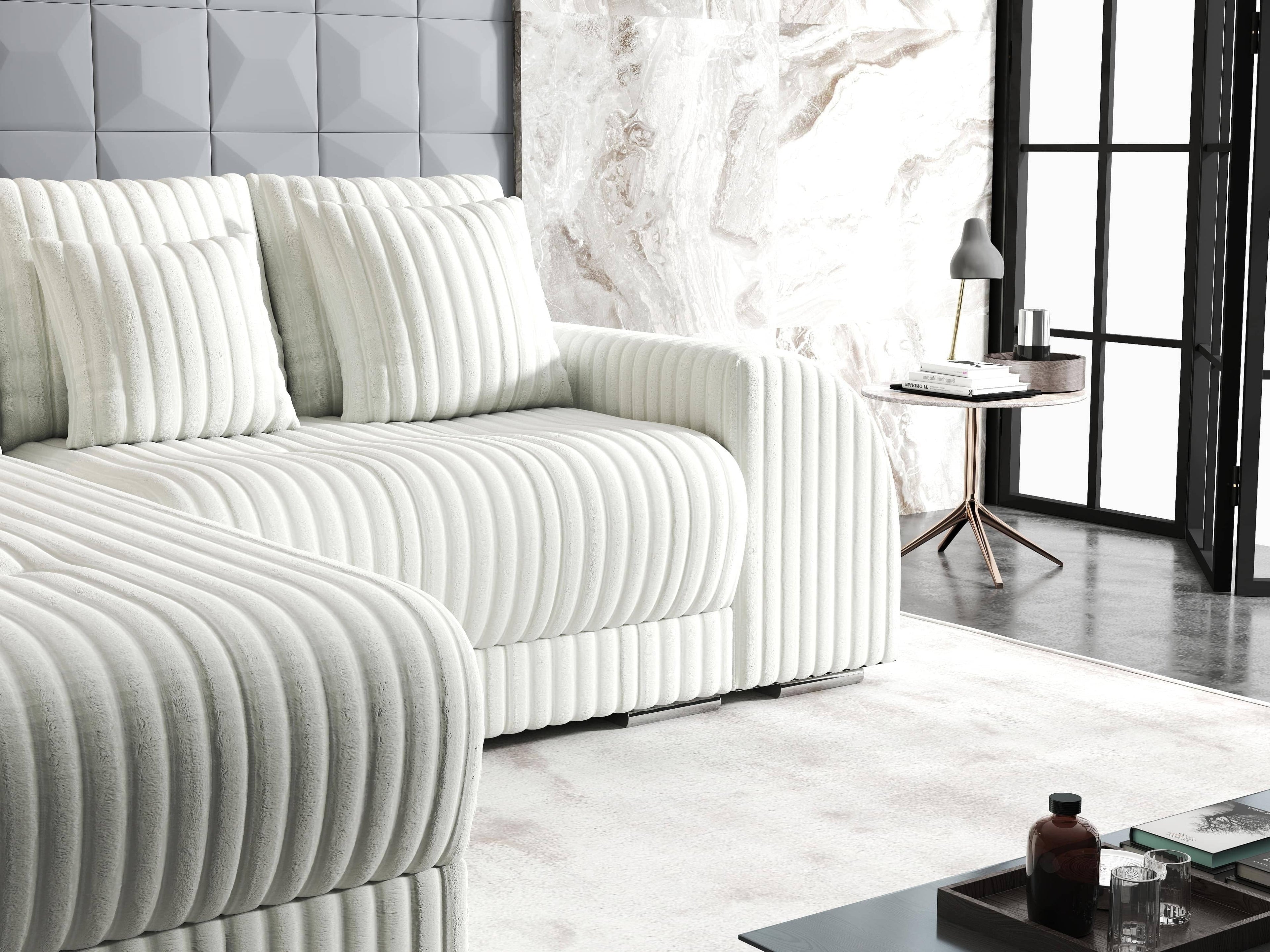 Colțar extensibil dumonde cu ladă de depozitare si sezut confortabil din spuma high-density, Verona Ambience Ivory 290x185 cm