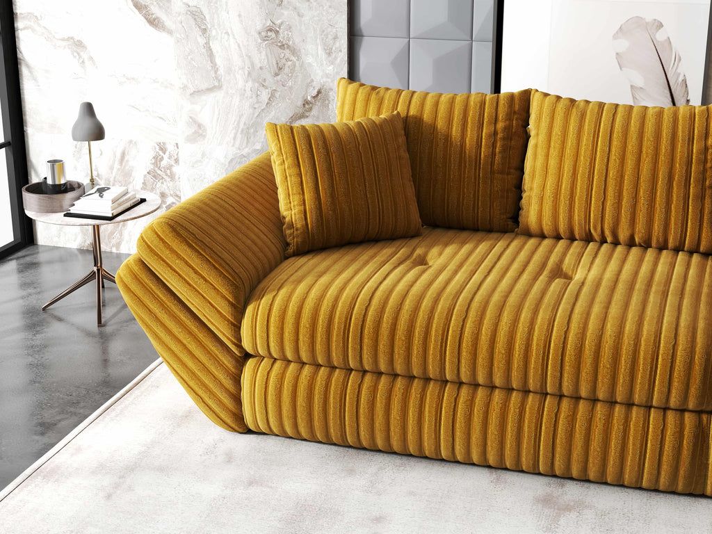 Canapea extensibilă dumonde cu ladă de depozitare si sezut confortabil din spuma high-density, Loana Ambience Mustar 300x100 cm