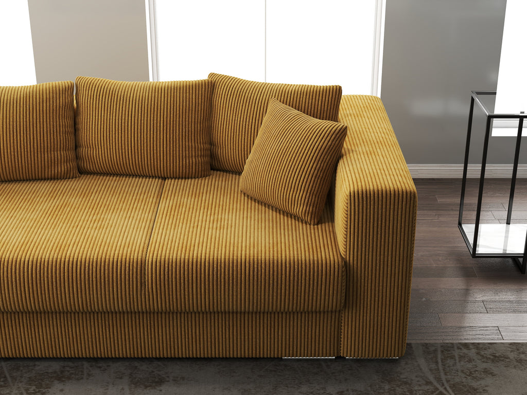 Canapea extensibilă dumonde cu ladă de depozitare si sezut confortabil din spuma high-density, Gloria Zoom Mustar 240x100 cm