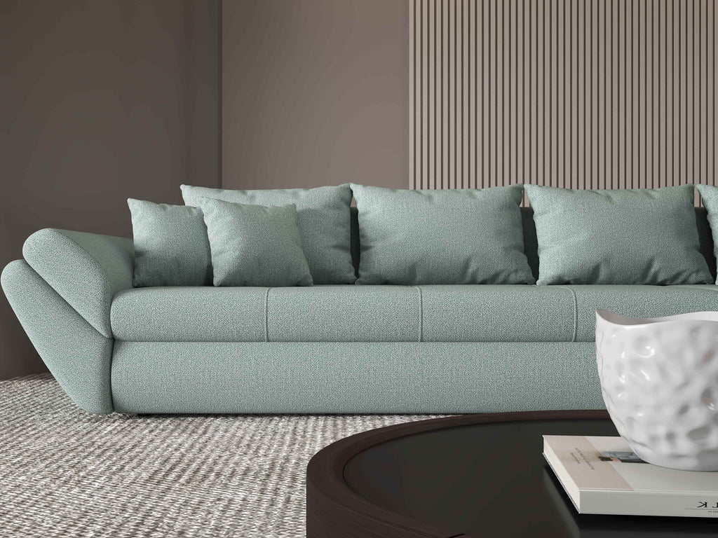 Colțar extensibil dumonde cu ladă de depozitare si sezut confortabil din spuma high-density, Loana XL Enjoy Mint II 335x185 cm