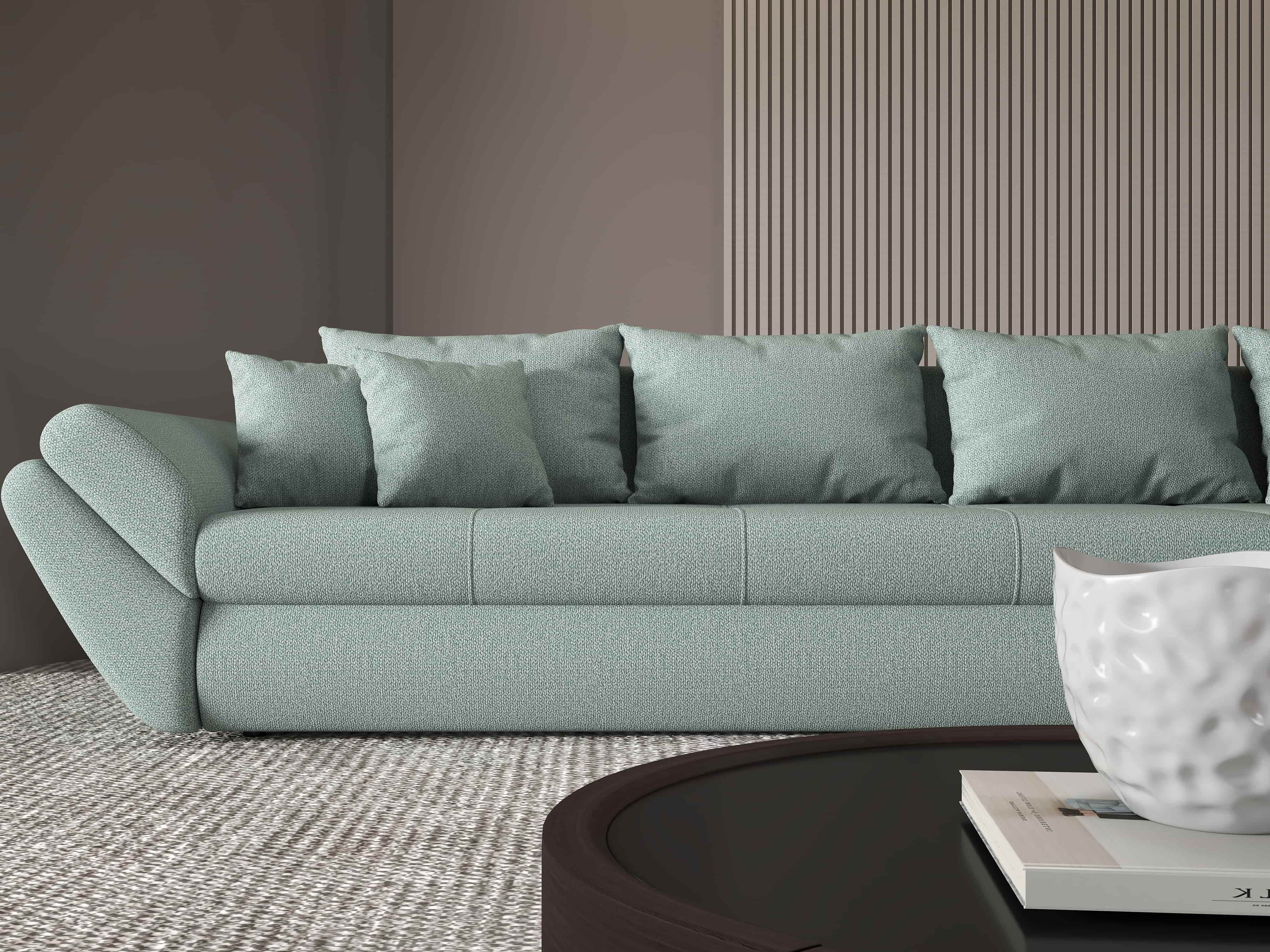 Colțar extensibil dumonde cu ladă de depozitare si sezut confortabil din spuma high-density, Loana XL Enjoy Mint II 335x185 cm