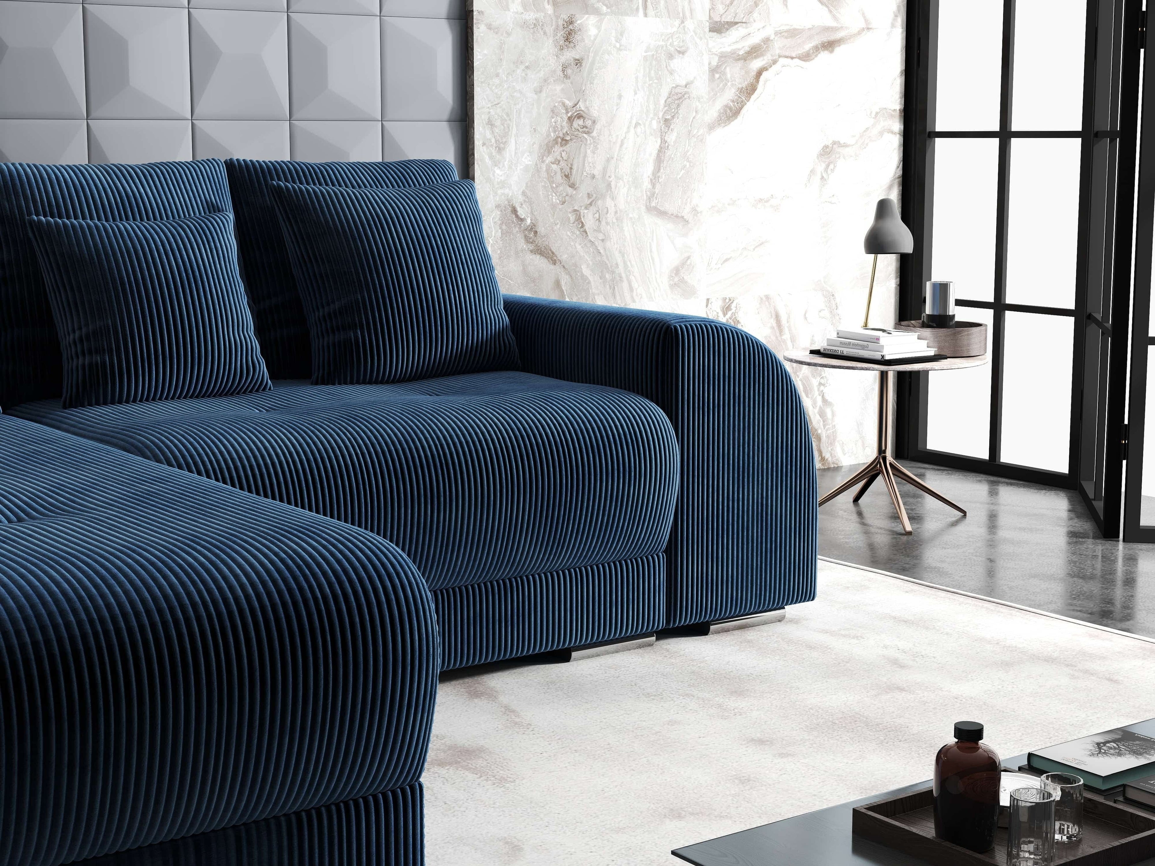 Colțar extensibil dumonde cu ladă de depozitare si sezut confortabil din spuma high-density, Verona Zoom Albastru 290x185 cm