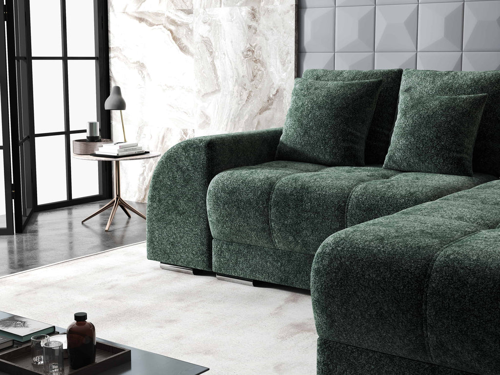 Colțar extensibil dumonde cu ladă de depozitare si sezut confortabil din spuma high-density, Verona Euphoria Verde II 290x185 cm