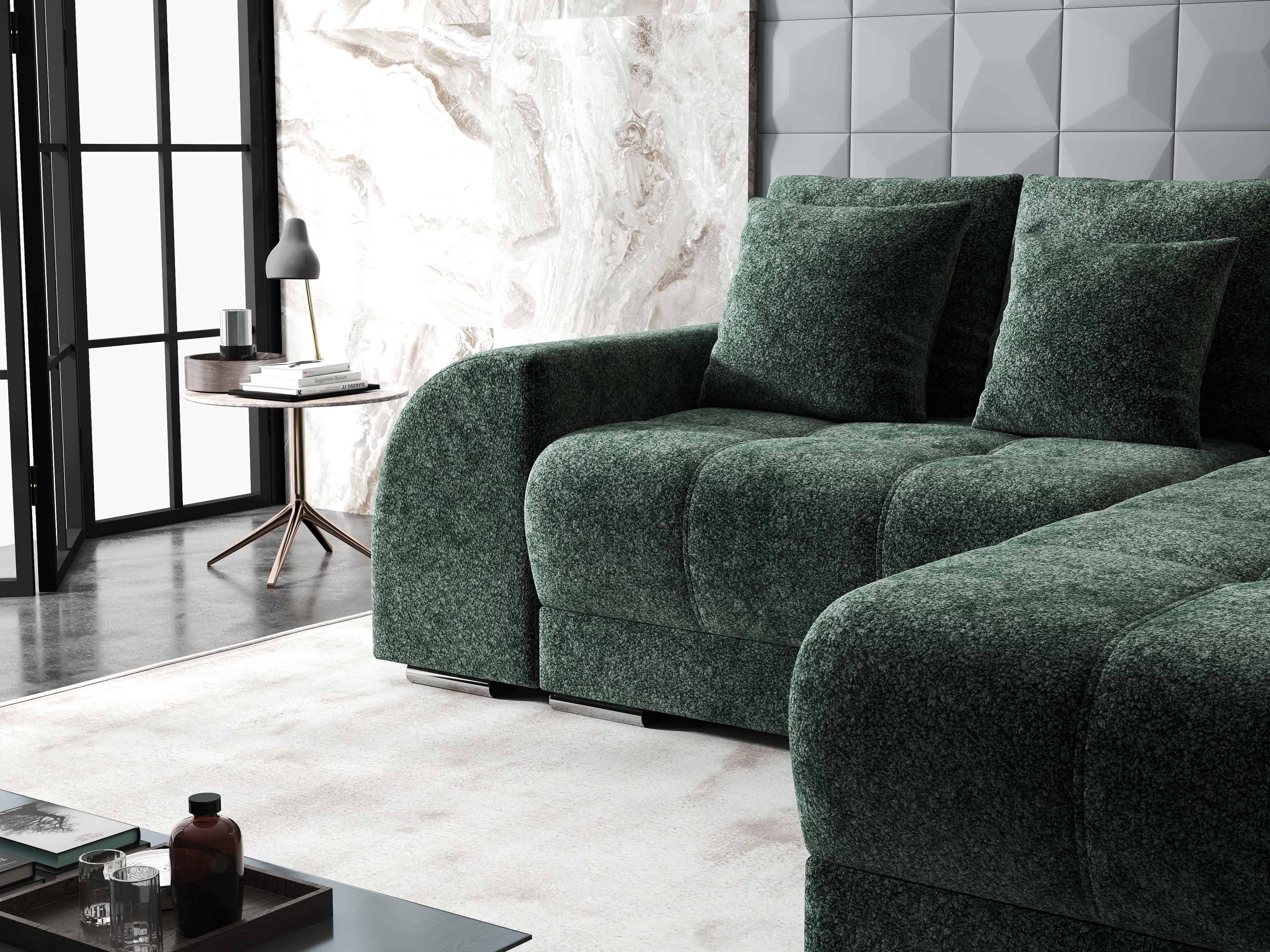 Colțar extensibil dumonde cu ladă de depozitare si sezut confortabil din spuma high-density, Verona Euphoria Verde II 290x185 cm