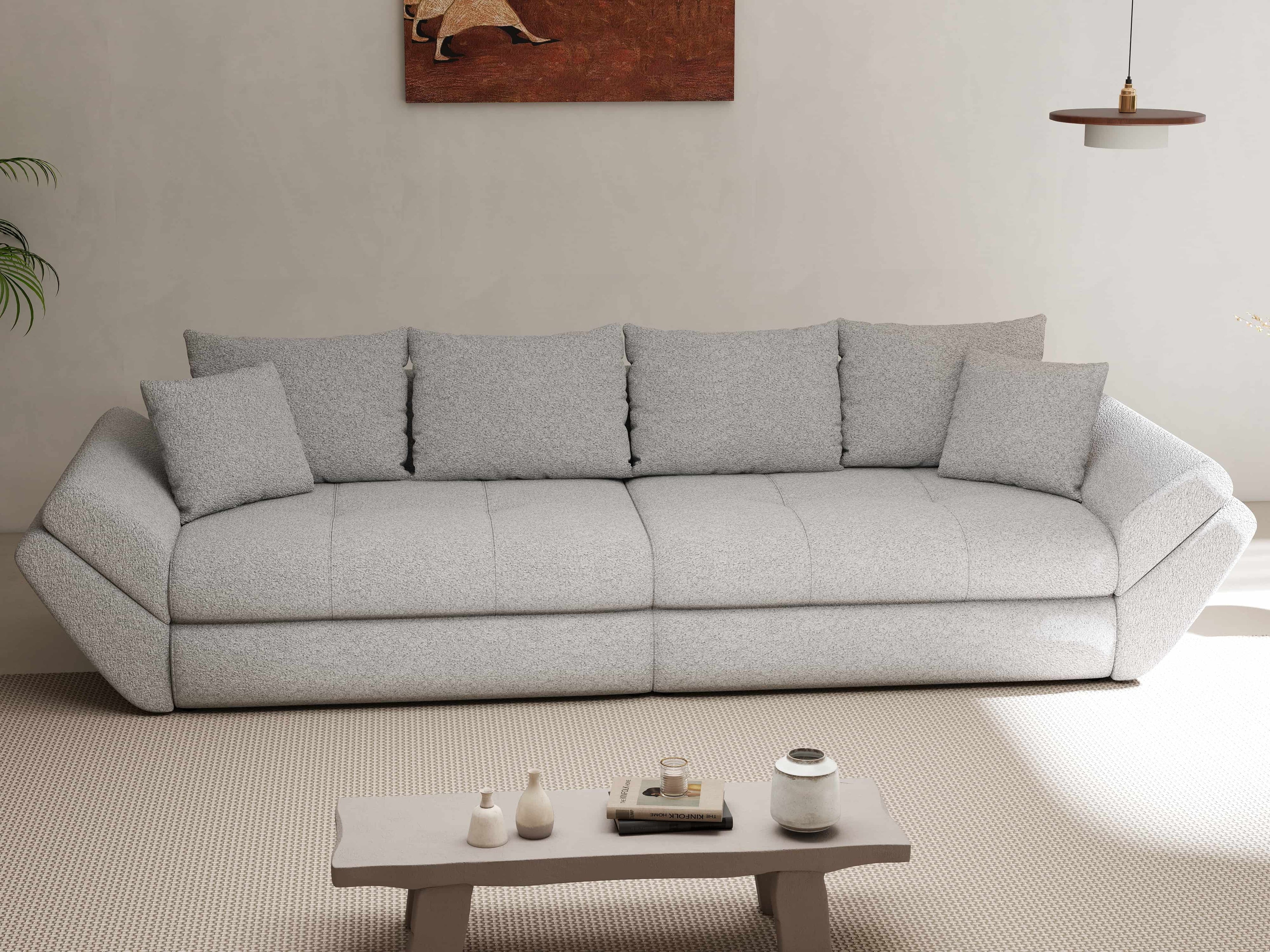 Canapea extensibilă dumonde cu ladă de depozitare si sezut confortabil din spuma high-density, Loana Euphoria Dove 300x100 cm