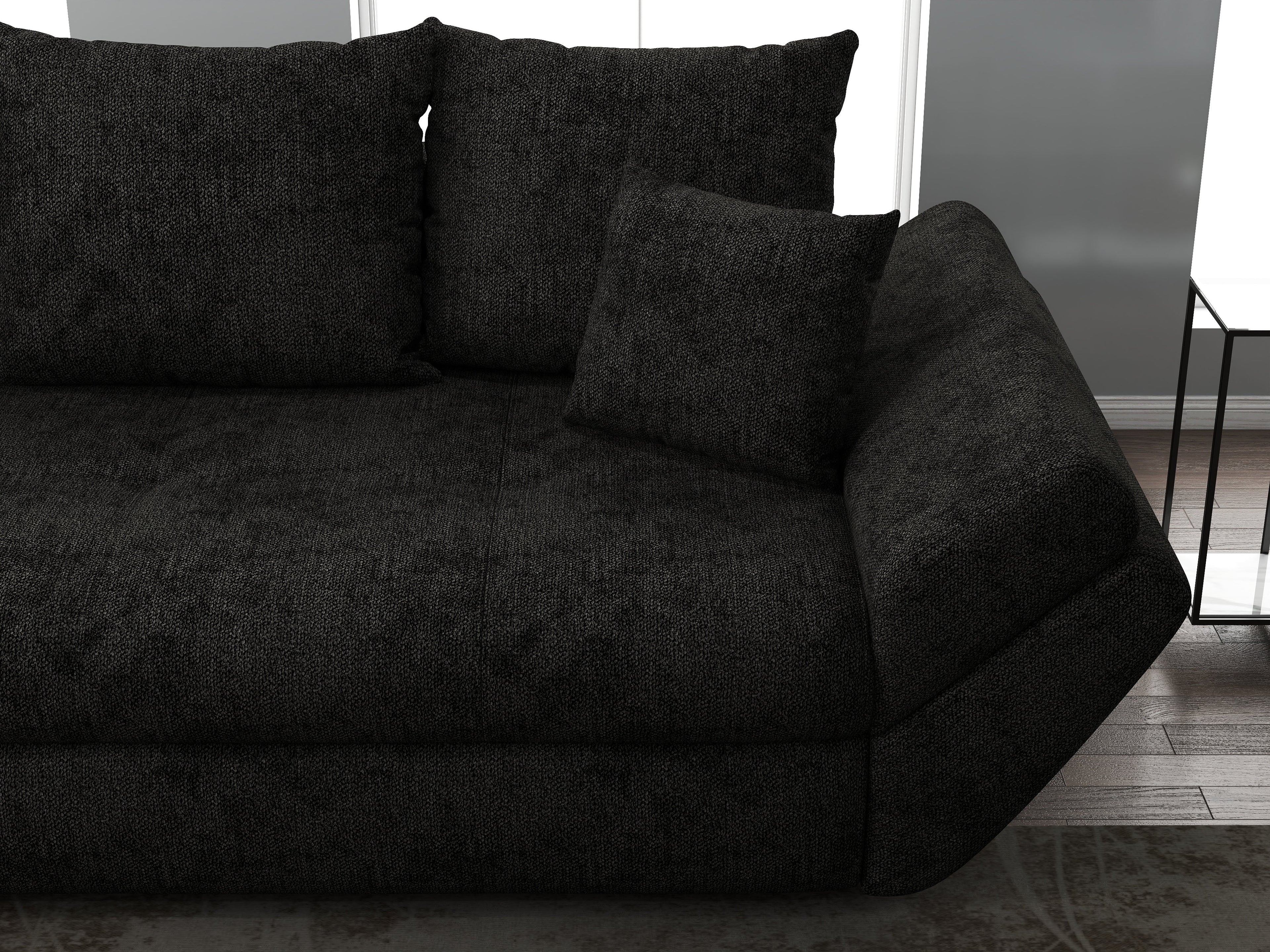 Canapea extensibilă dumonde cu ladă de depozitare si sezut confortabil din spuma high-density, Loana Enjoy Black 250x100 cm