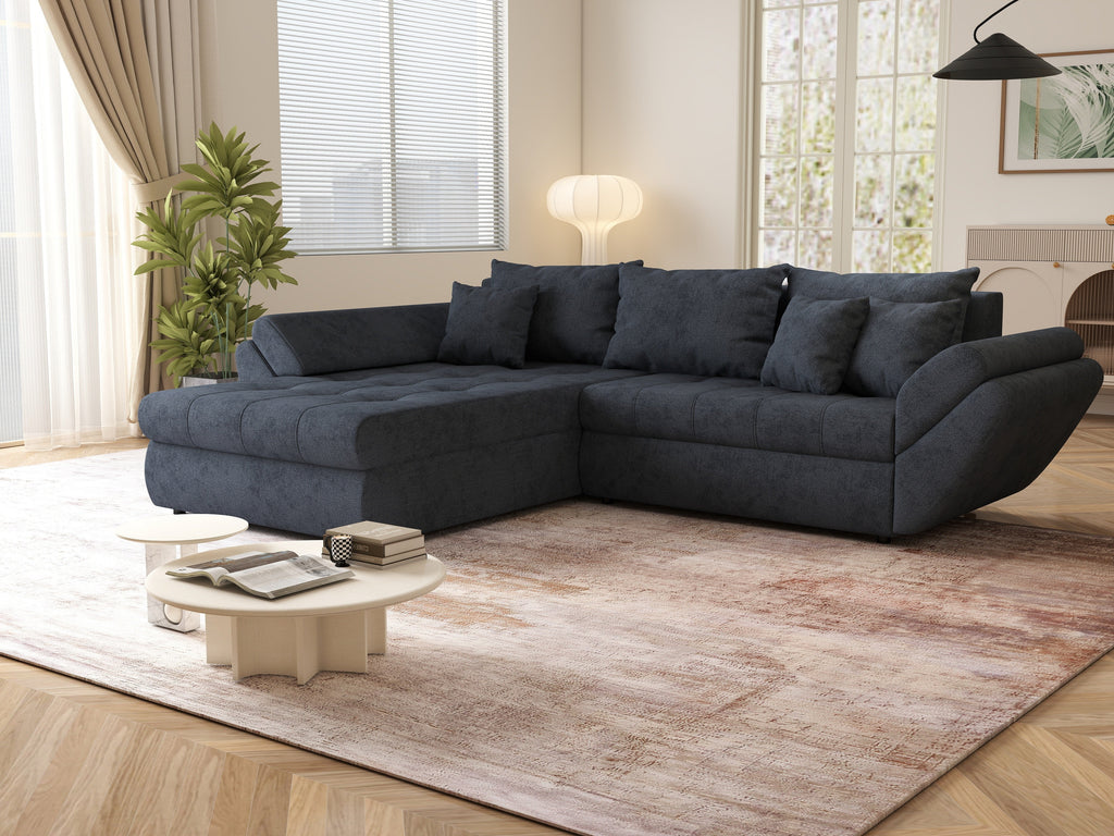 Colțar extensibil dumonde cu ladă de depozitare si sezut confortabil din spuma high-density, Loana Enjoy Antracit 270x185 cm