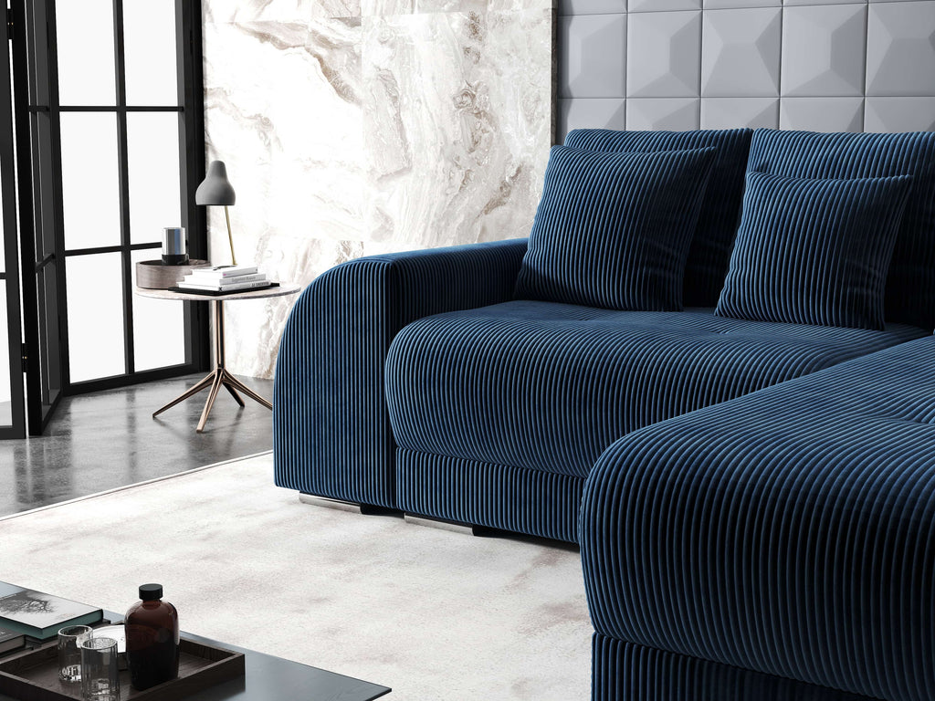 Colțar extensibil dumonde cu ladă de depozitare si sezut confortabil din spuma high-density, Verona Zoom Albastru II 290x185 cm