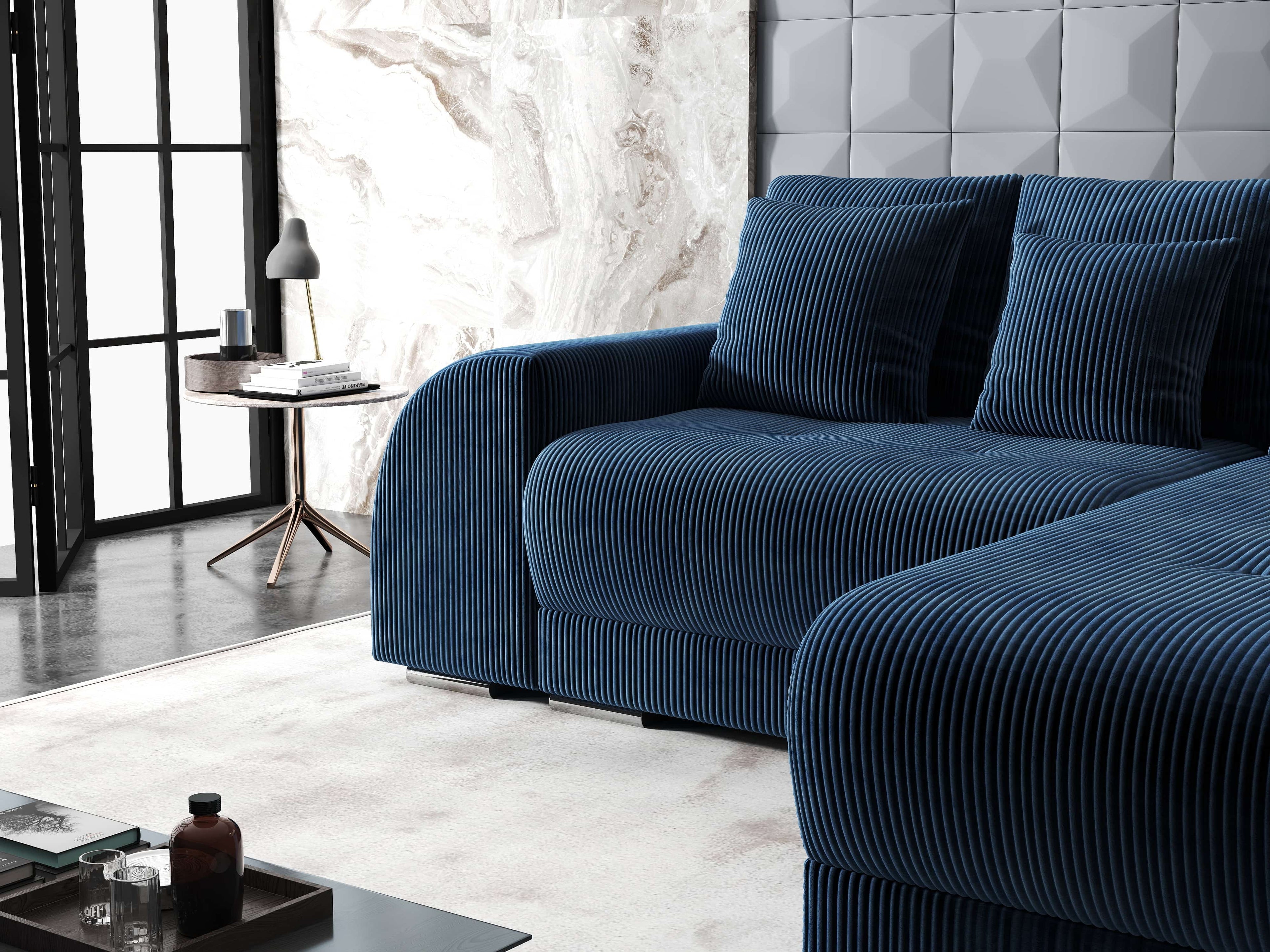Colțar extensibil dumonde cu ladă de depozitare si sezut confortabil din spuma high-density, Verona Zoom Albastru II 290x185 cm