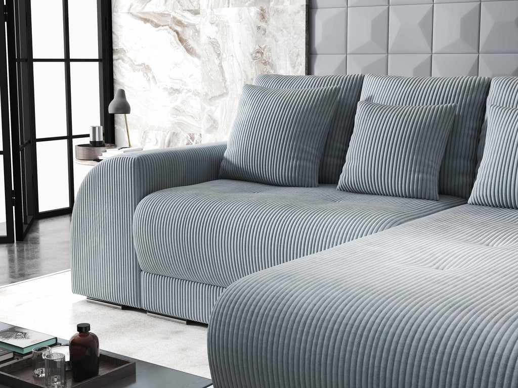 Colțar extensibil dumonde cu ladă de depozitare si sezut confortabil din spuma high-density, Verona Zoom Gri II 290x185 cm