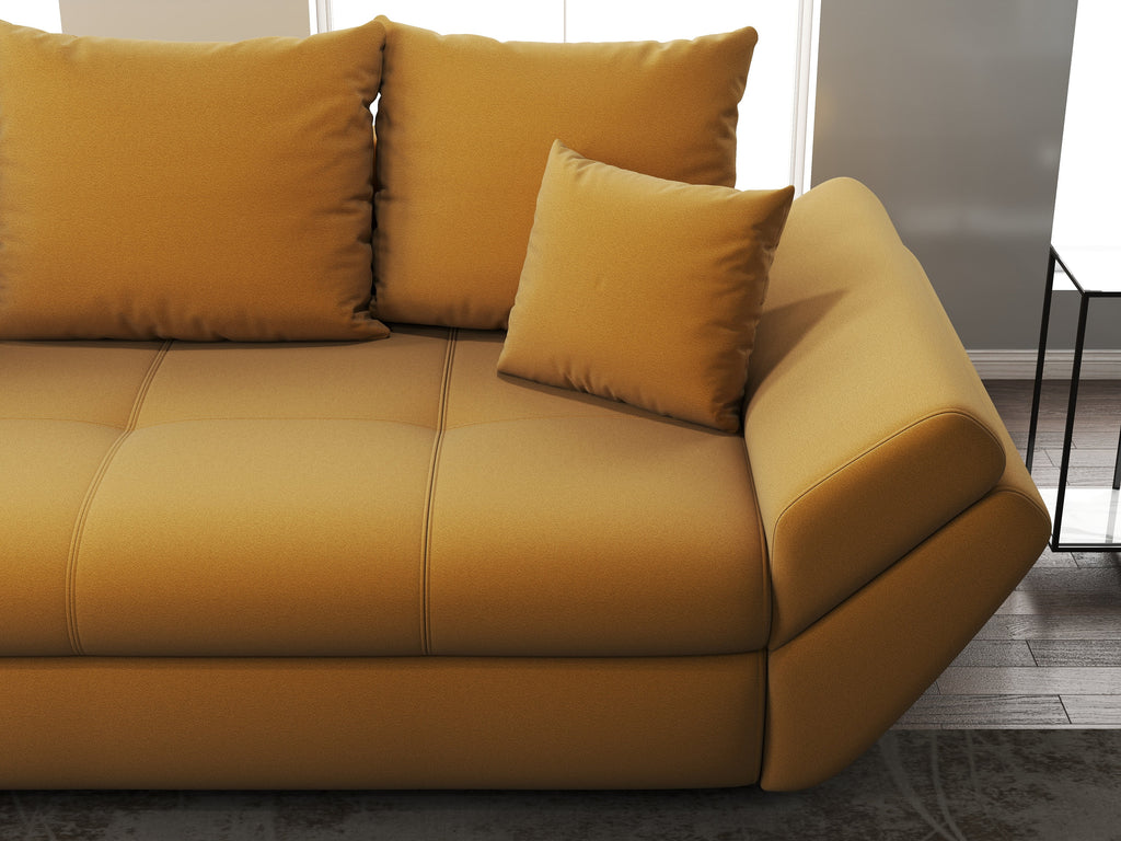 Canapea extensibilă dumonde cu ladă de depozitare si sezut confortabil din spuma high-density, Loana Royal Mustar 250x100 cm