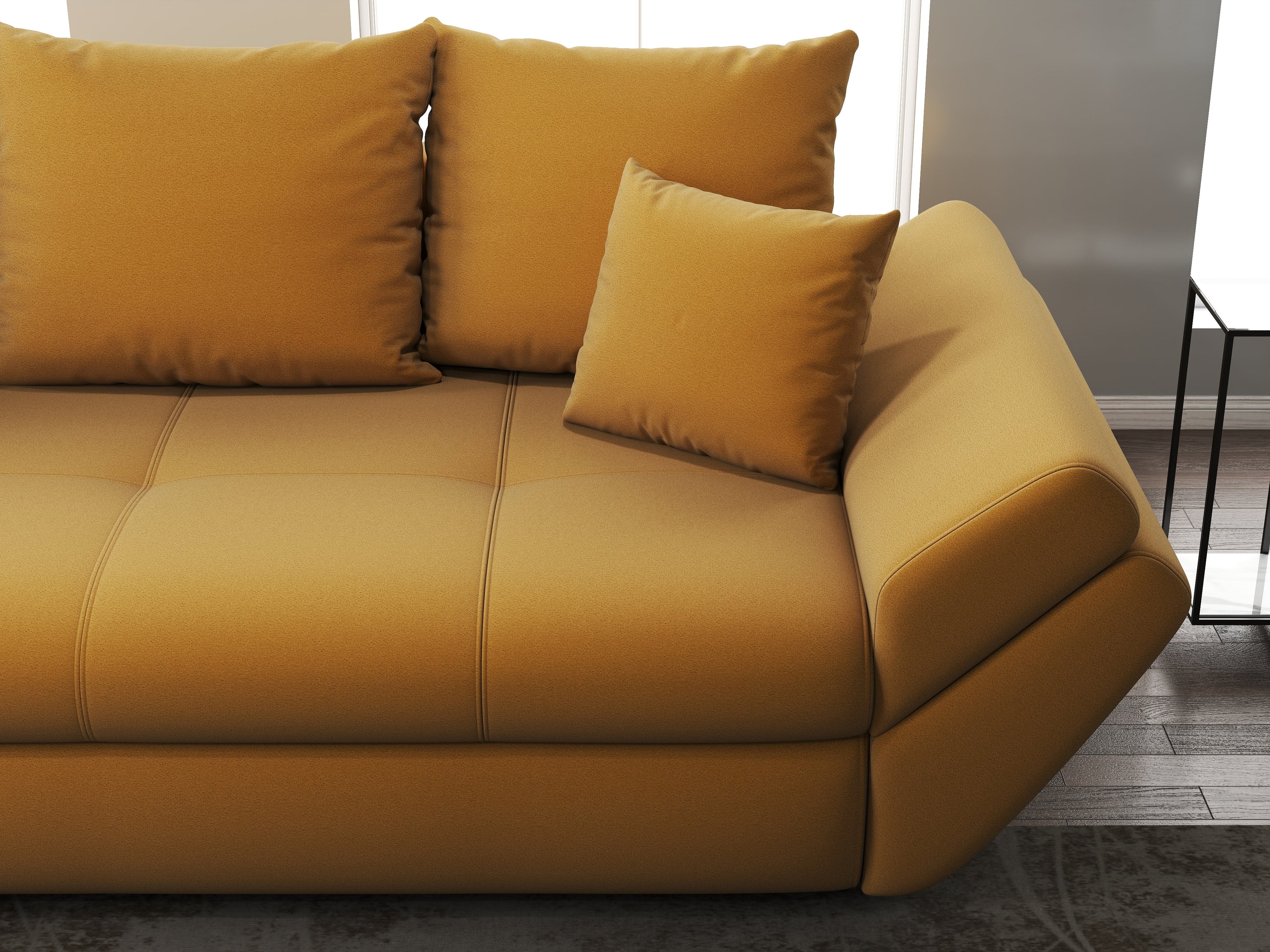 Canapea extensibilă dumonde cu ladă de depozitare si sezut confortabil din spuma high-density, Loana Royal Mustar 250x100 cm