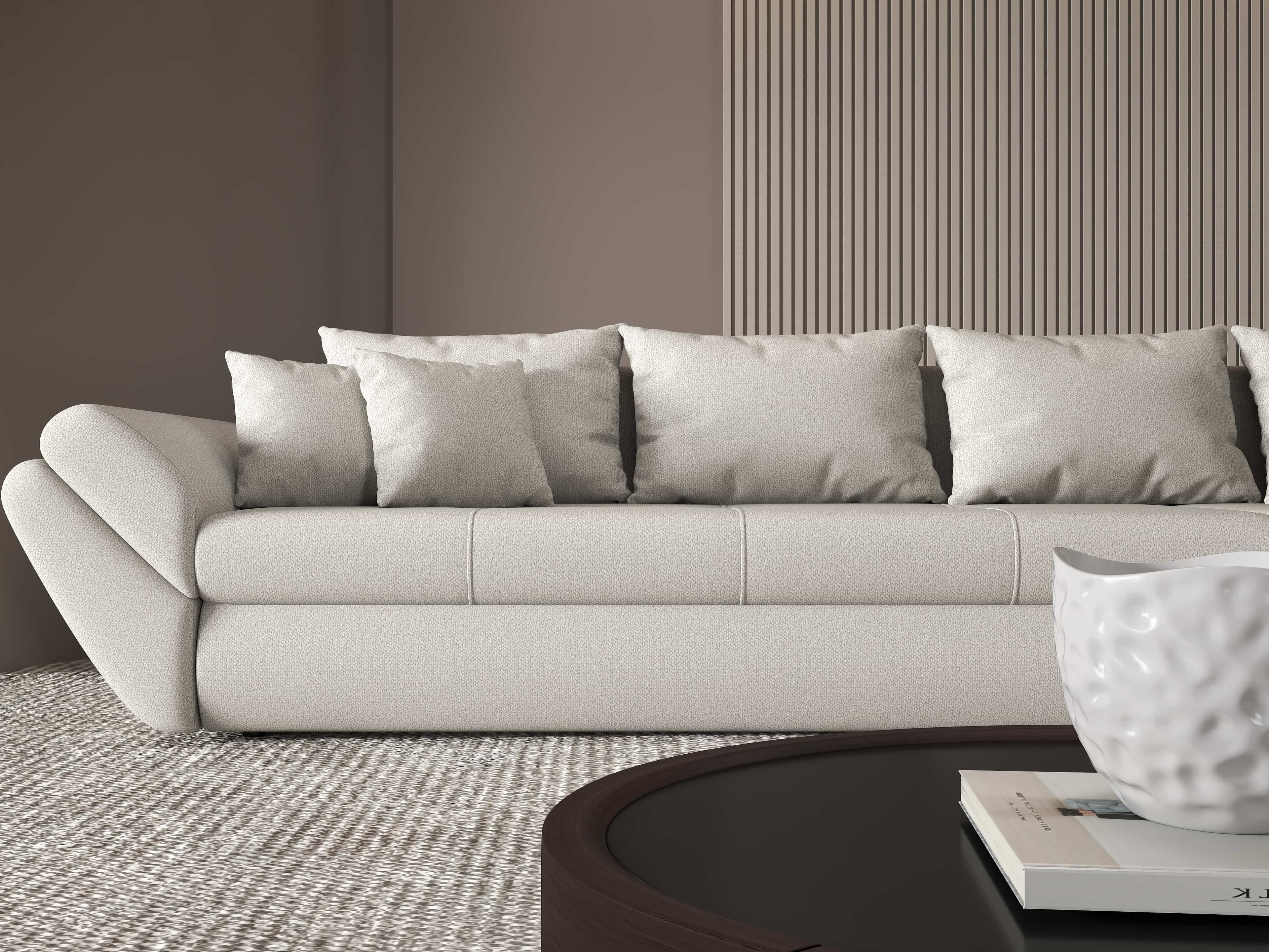 Colțar extensibil dumonde cu ladă de depozitare si sezut confortabil din spuma high-density, Loana XL Enjoy Beige II 335x185 cm