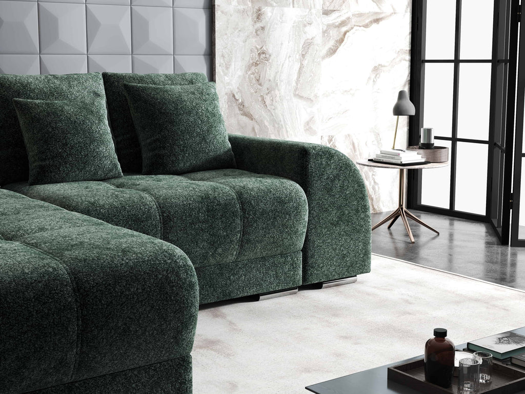 Colțar extensibil dumonde cu ladă de depozitare si sezut confortabil din spuma high-density, Verona Euphoria Verde 290x185 cm