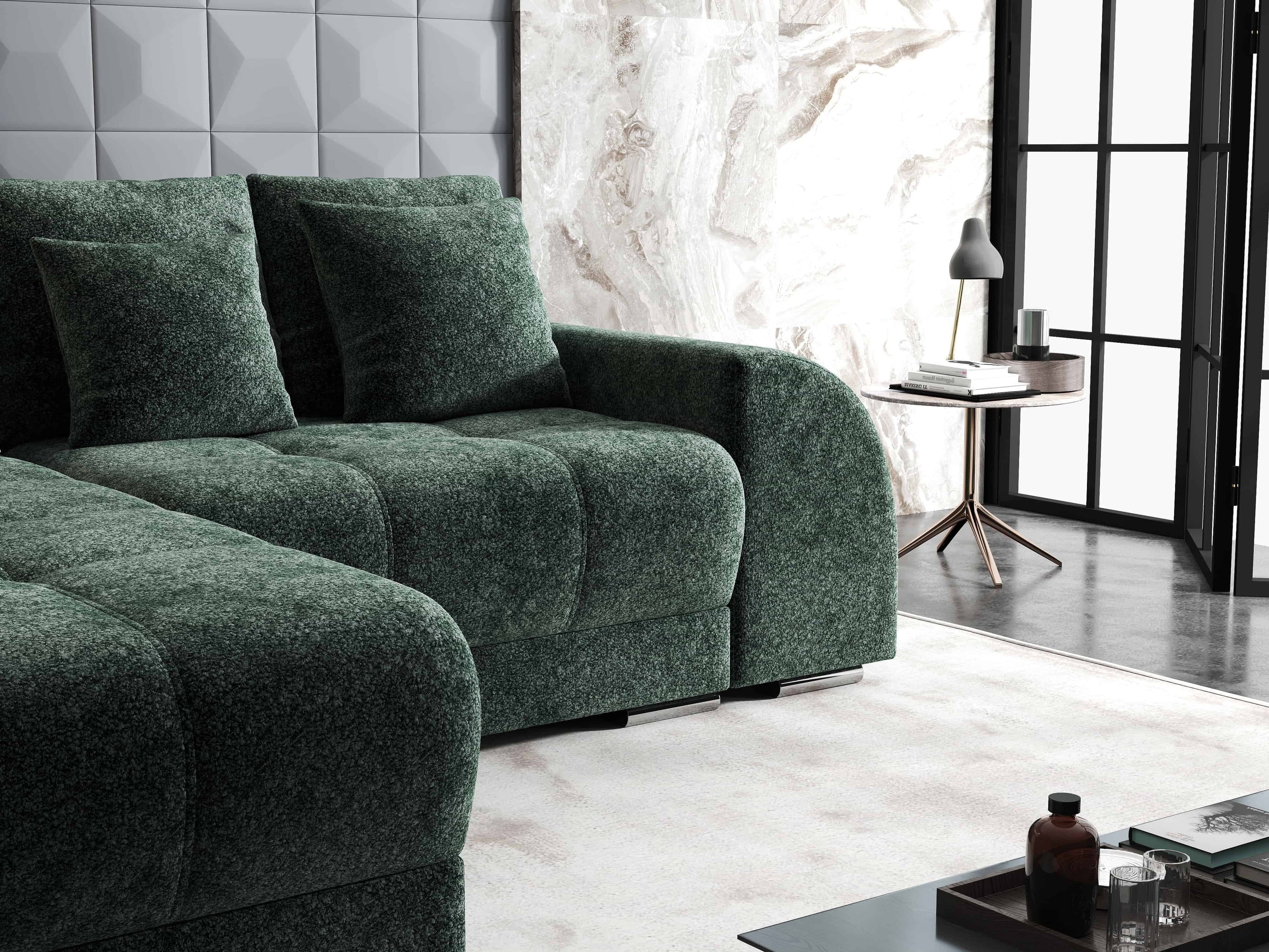 Colțar extensibil dumonde cu ladă de depozitare si sezut confortabil din spuma high-density, Verona Euphoria Verde 290x185 cm
