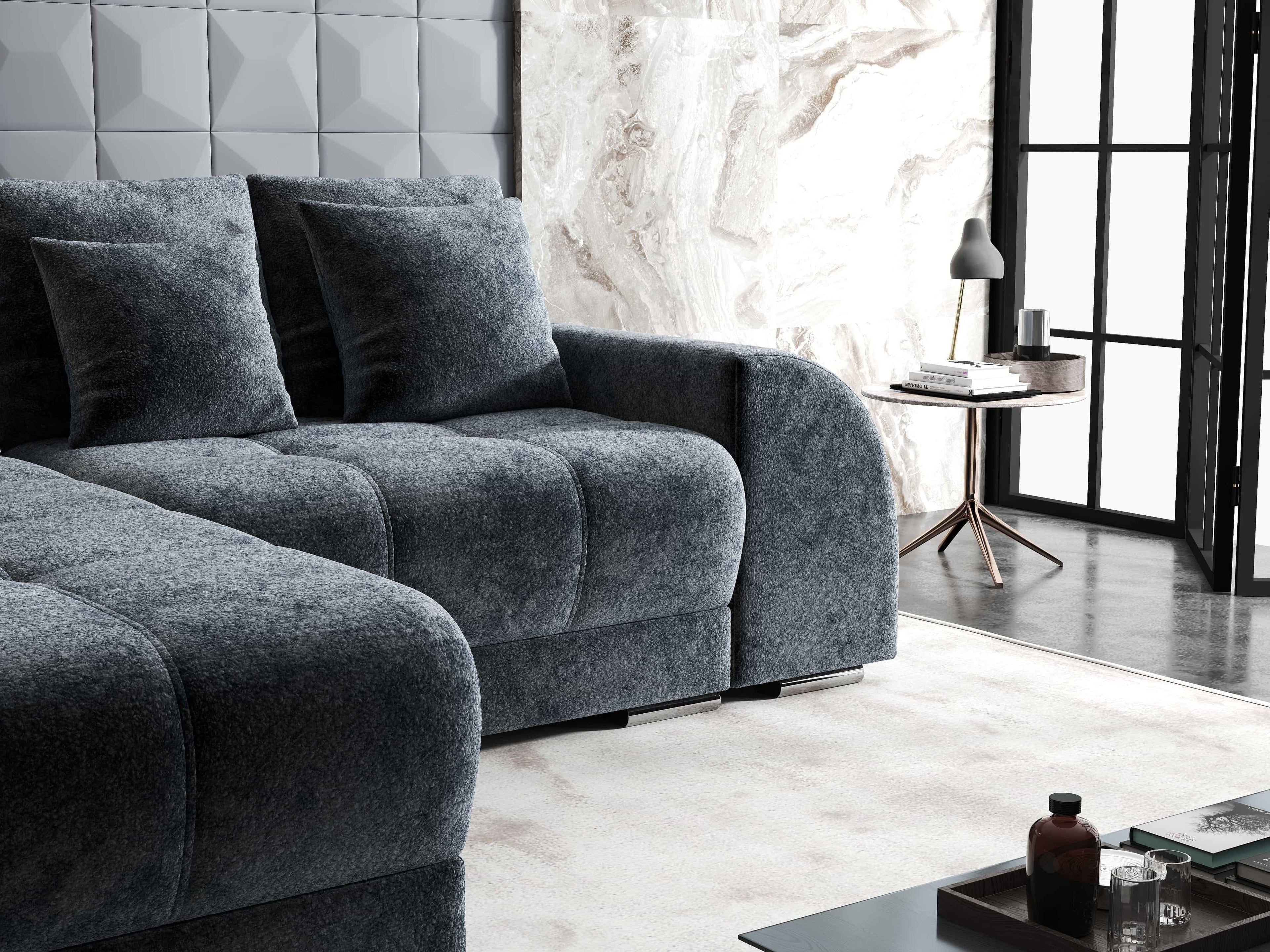 Colțar extensibil dumonde cu ladă de depozitare si sezut confortabil din spuma high-density, Verona Euphoria Grafit 290x185 cm