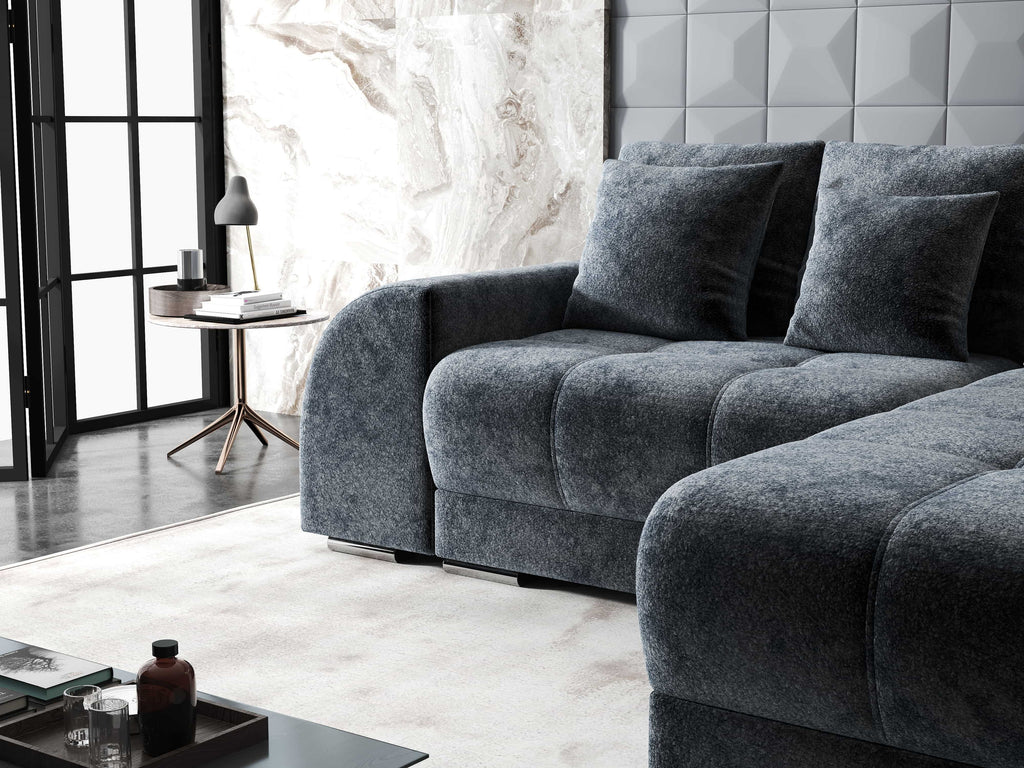 Colțar extensibil dumonde cu ladă de depozitare si sezut confortabil din spuma high-density, Verona Euphoria Grafit II 290x185 cm