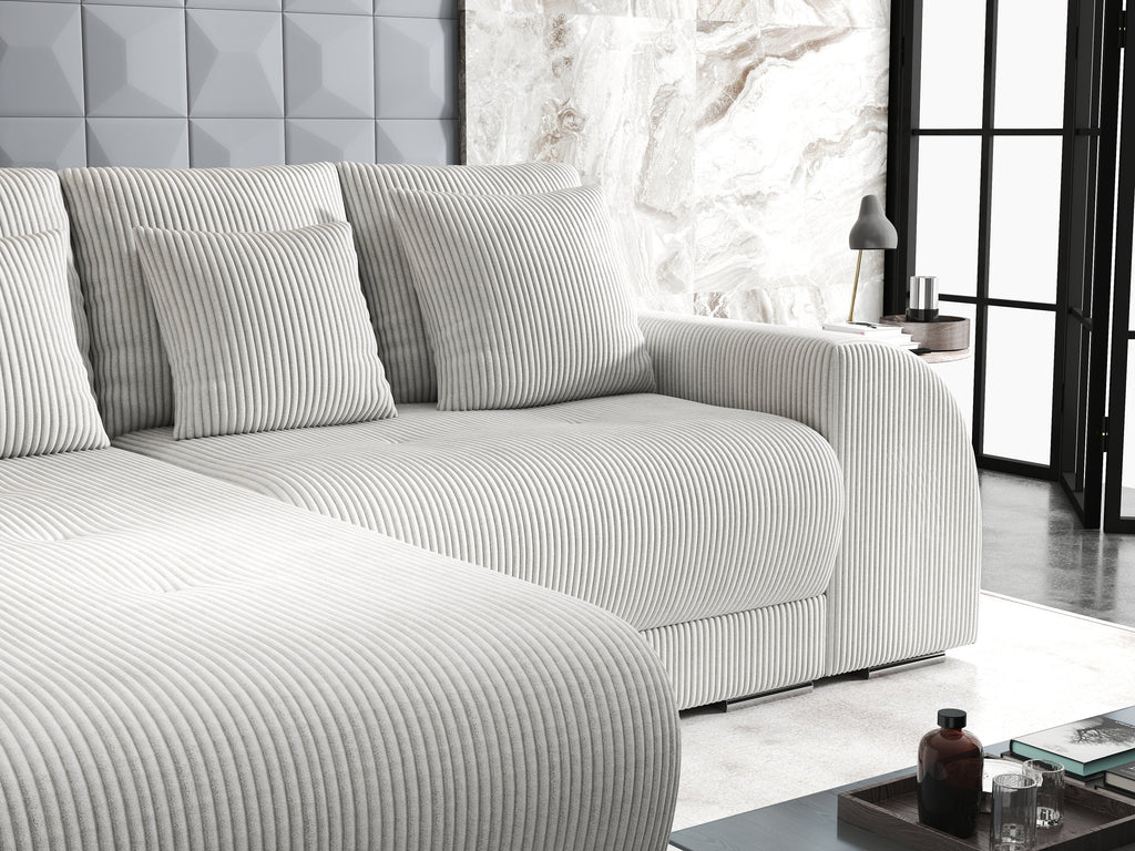 Colțar extensibil dumonde cu ladă de depozitare si sezut confortabil din spuma high-density, Verona Zoom Crem 290x185 cm