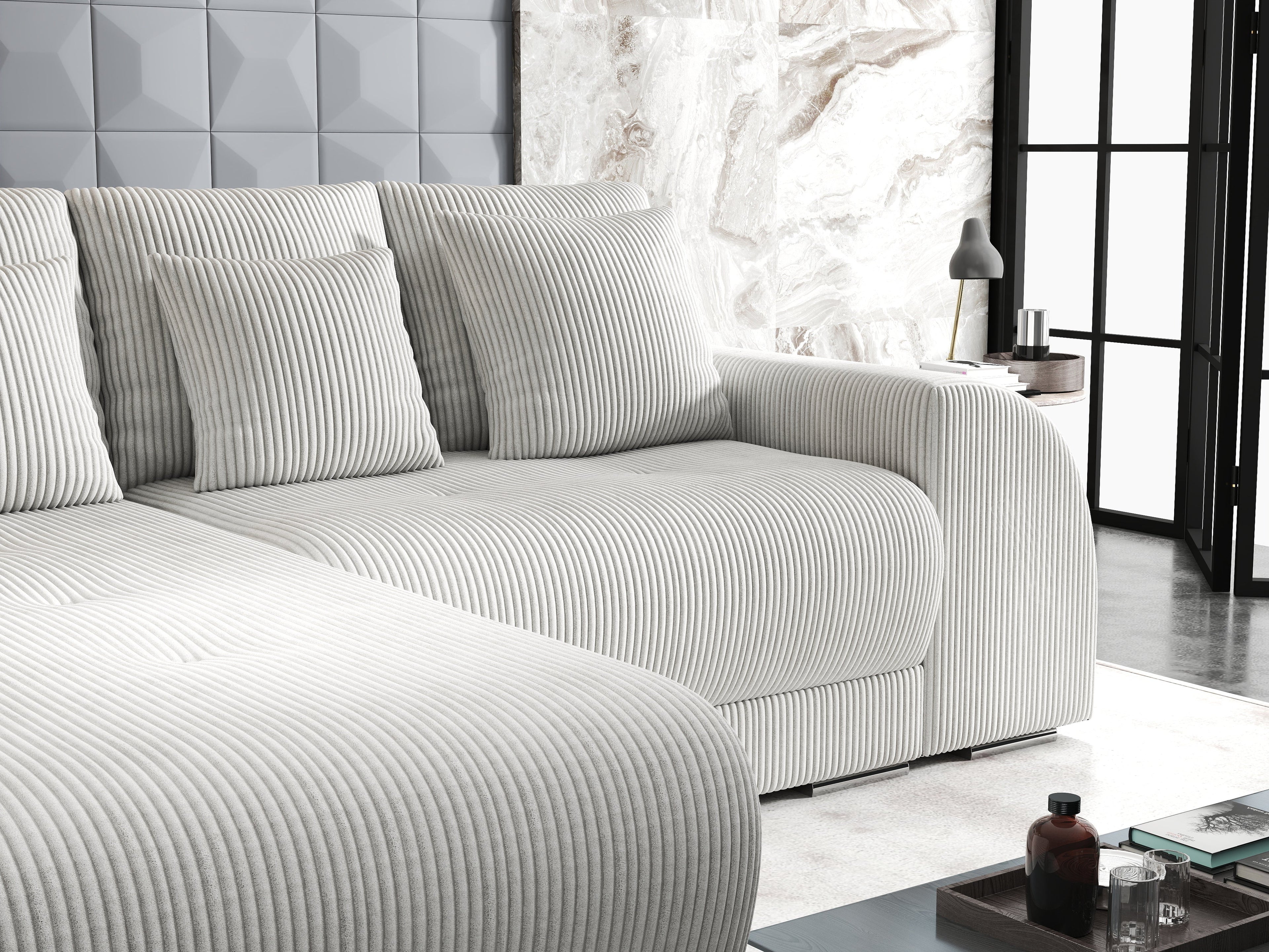 Colțar extensibil dumonde cu ladă de depozitare si sezut confortabil din spuma high-density, Verona Zoom Crem 290x185 cm