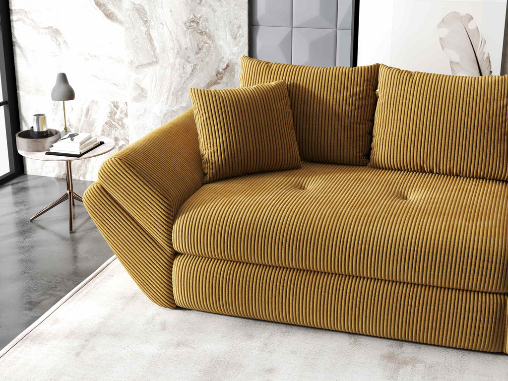 Canapea extensibilă dumonde cu ladă de depozitare si sezut confortabil din spuma high-density, Loana Zoom Mustar 300x100 cm