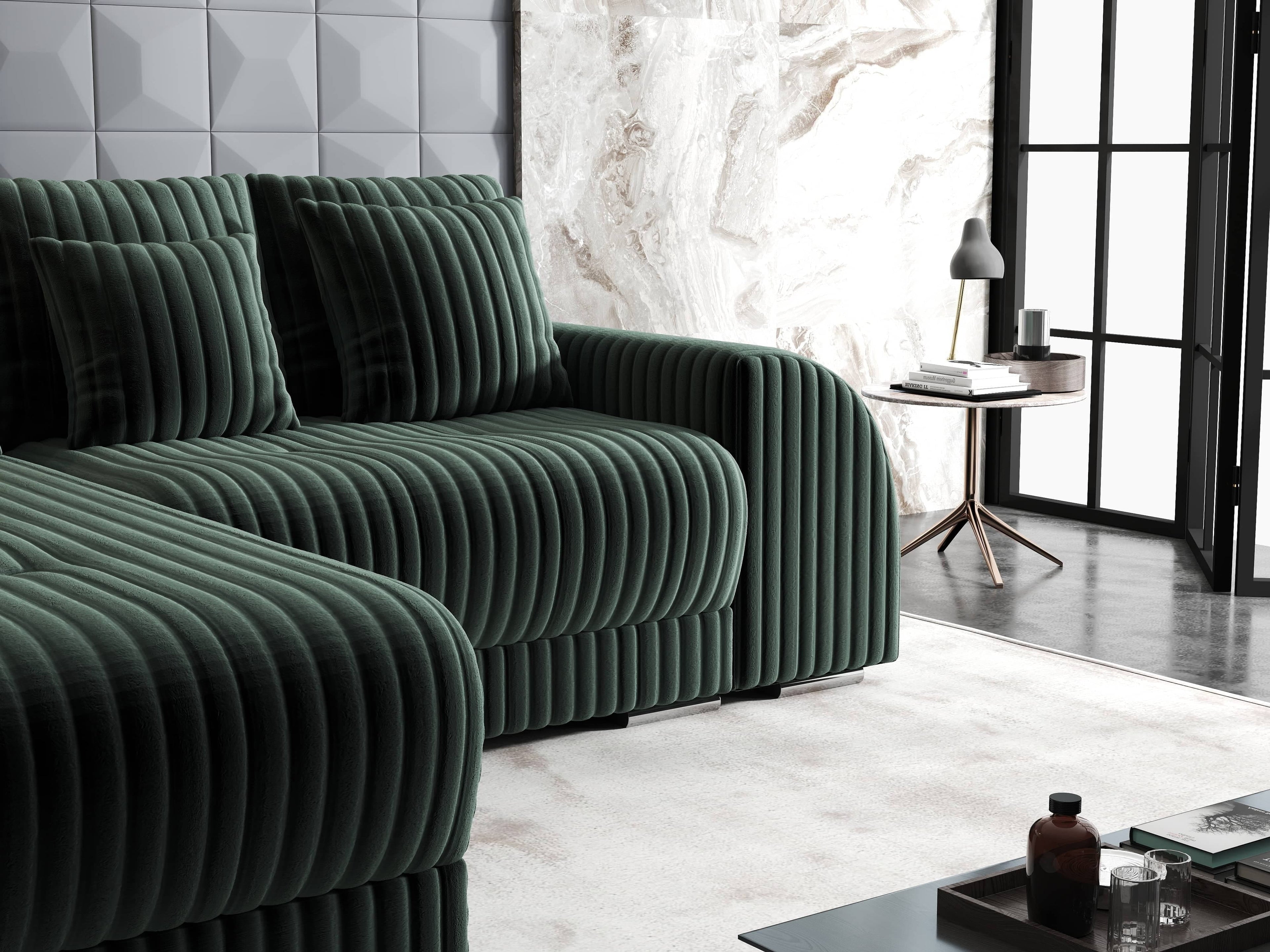 Colțar extensibil dumonde cu ladă de depozitare si sezut confortabil din spuma high-density, Verona Ambience Verde 290x185 cm