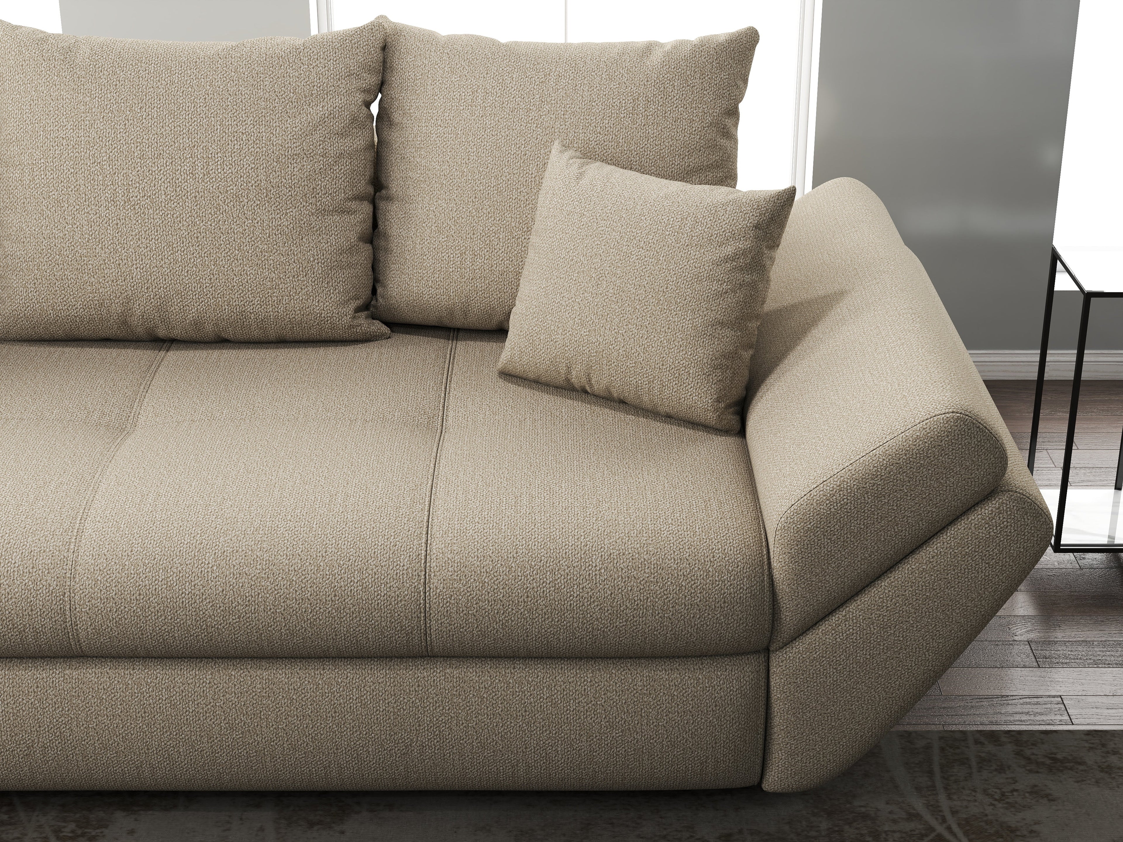 Canapea extensibilă dumonde cu ladă de depozitare si sezut confortabil din spuma high-density, Loana Enjoy Camel 250x100 cm