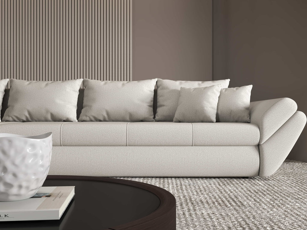 Colțar extensibil dumonde cu ladă de depozitare si sezut confortabil din spuma high-density, Loana XL Enjoy Beige 335x185 cm