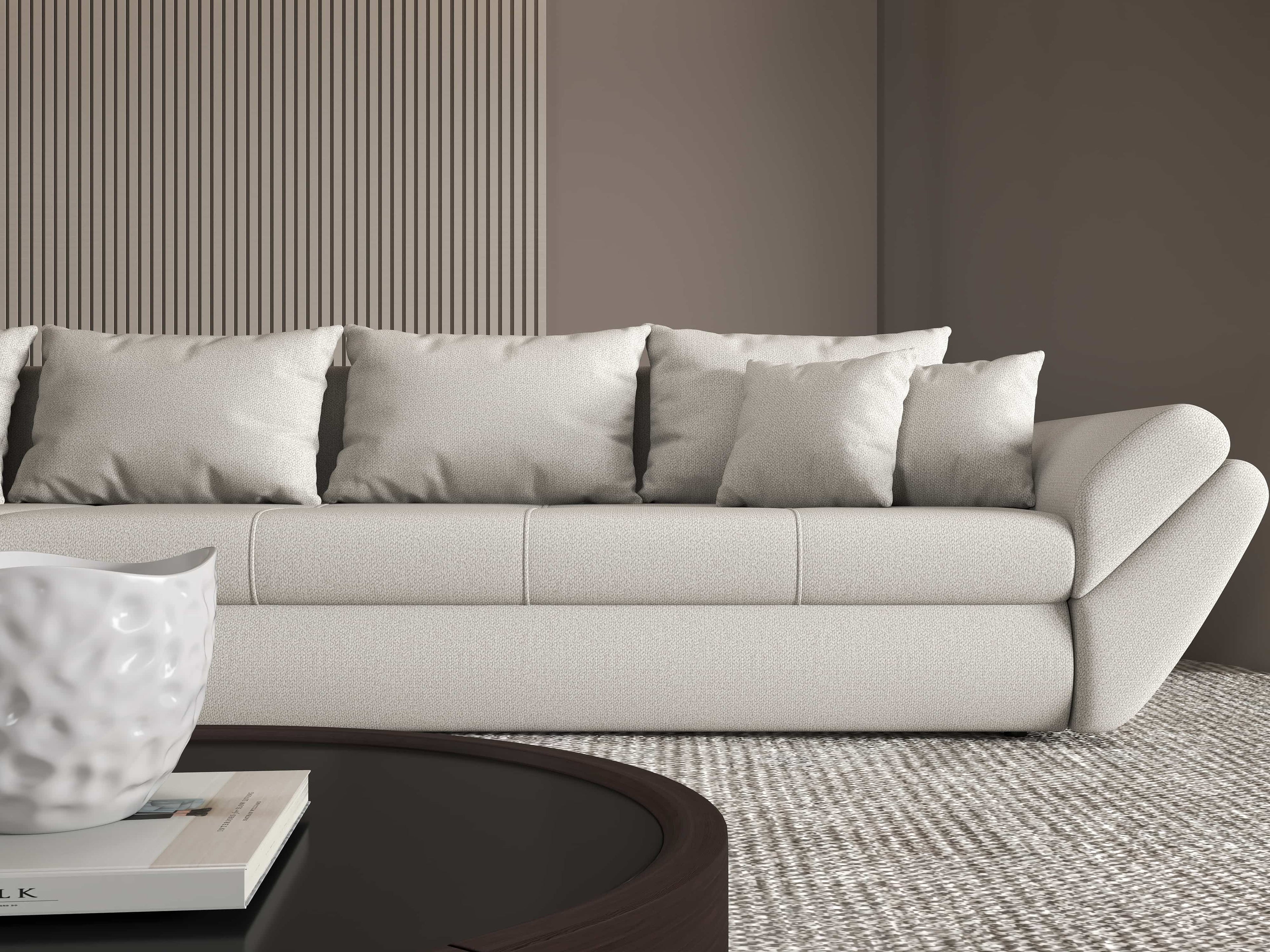 Colțar extensibil dumonde cu ladă de depozitare si sezut confortabil din spuma high-density, Loana XL Enjoy Beige 335x185 cm