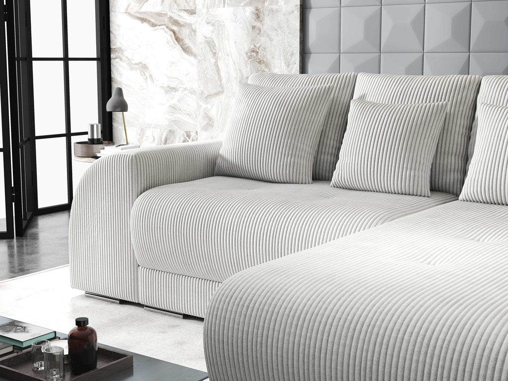 Colțar extensibil dumonde cu ladă de depozitare si sezut confortabil din spuma high-density, Verona Zoom Crem II 290x185 cm