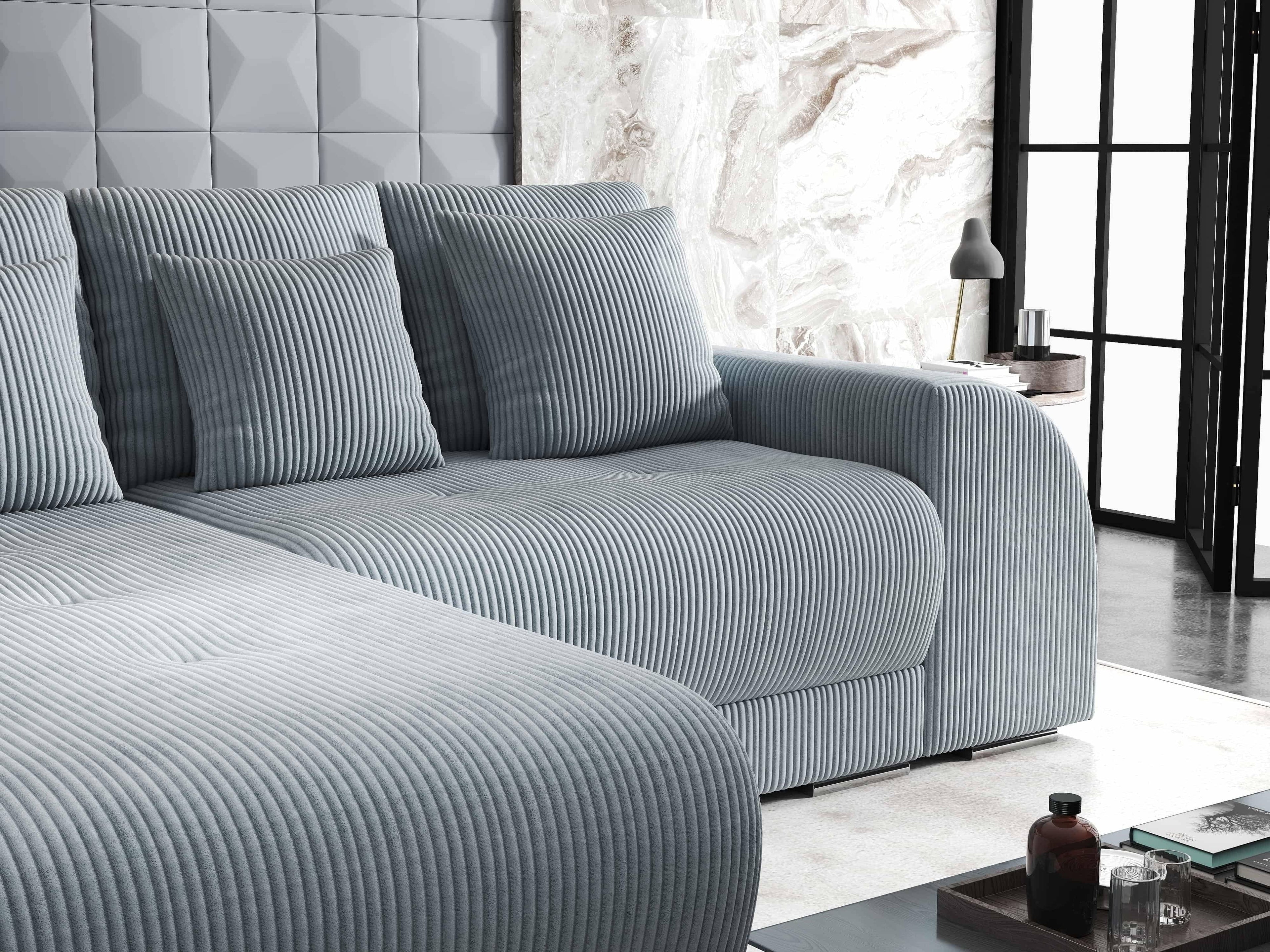 Colțar extensibil dumonde cu ladă de depozitare si sezut confortabil din spuma high-density, Verona Zoom Gri 290x185 cm