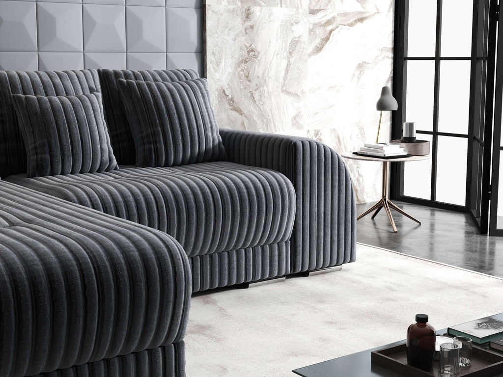 Colțar extensibil dumonde cu ladă de depozitare si sezut confortabil din spuma high-density, Verona Ambience Gri 290x185 cm