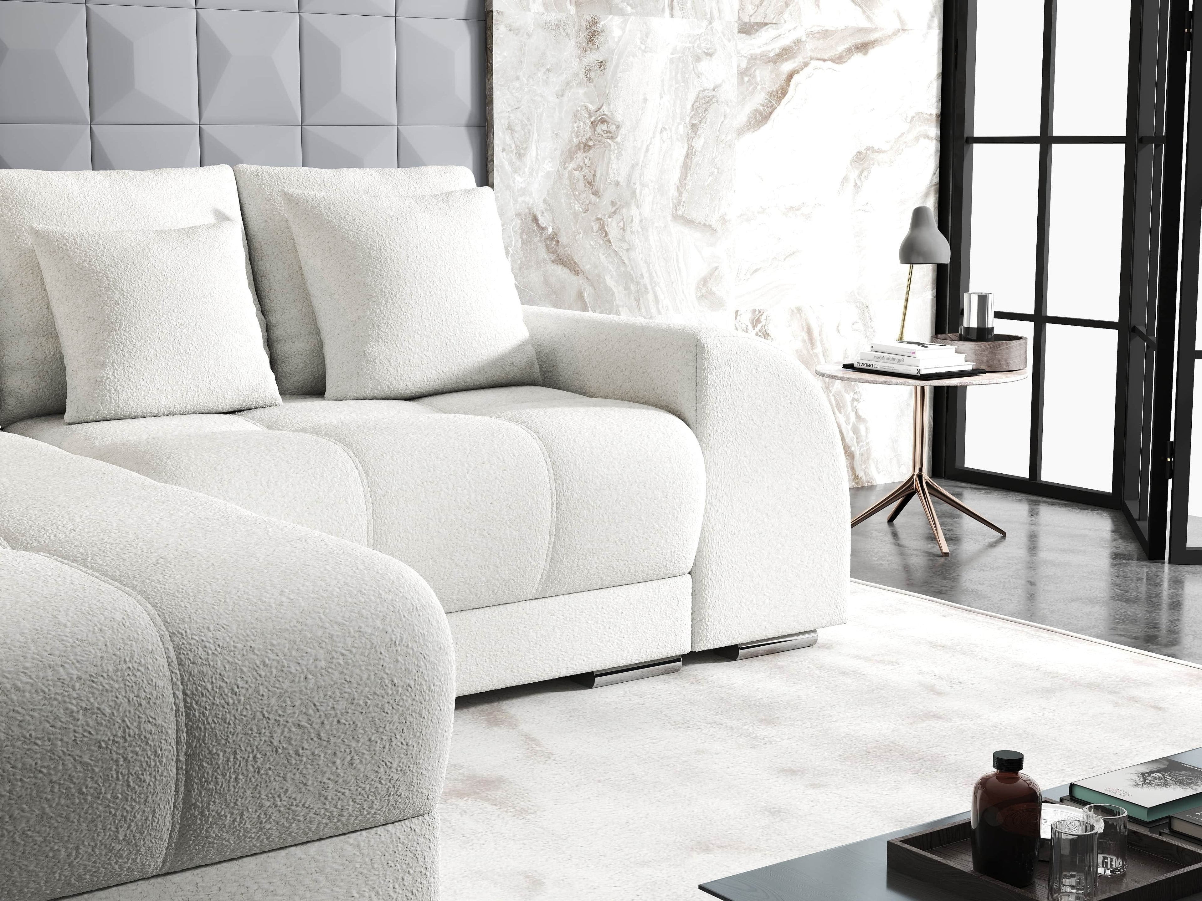 Colțar extensibil dumonde cu ladă de depozitare si sezut confortabil din spuma high-density, Verona Euphoria Ivory 290x185 cm