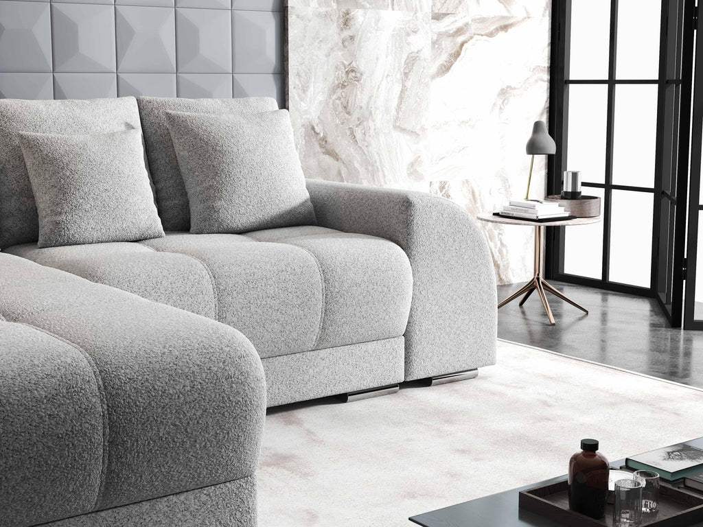 Colțar extensibil dumonde cu ladă de depozitare si sezut confortabil din spuma high-density, Verona Euphoria Dove 290x185 cm