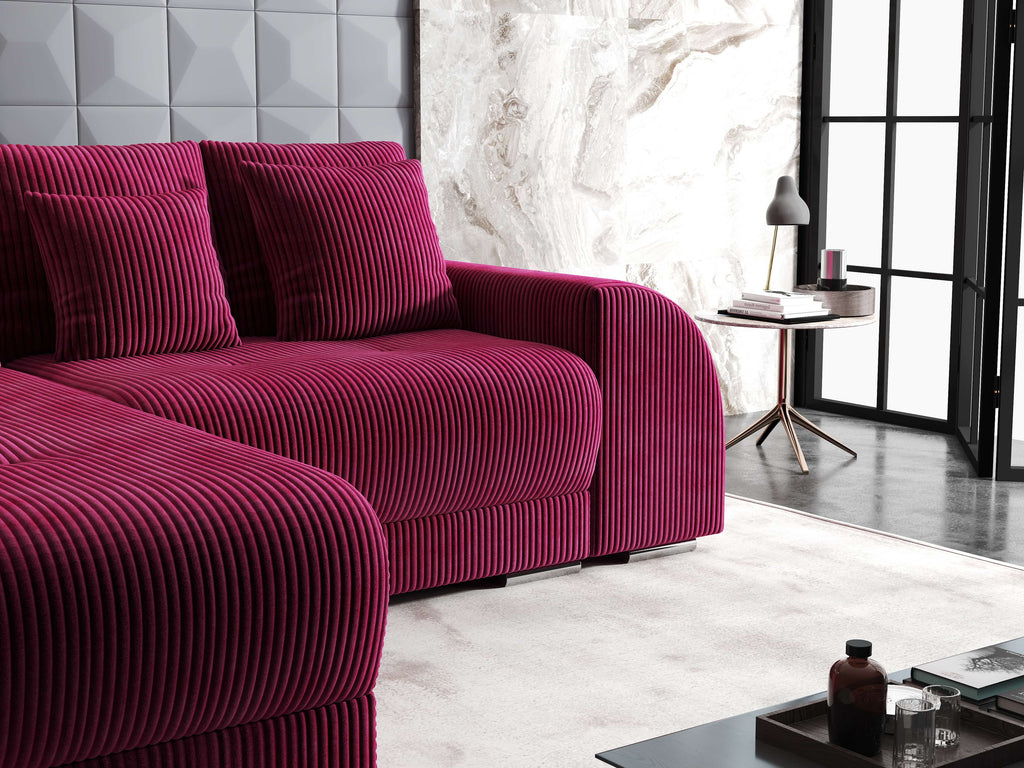 Colțar extensibil dumonde cu ladă de depozitare si sezut confortabil din spuma high-density, Verona Zoom Rosu 290x185 cm