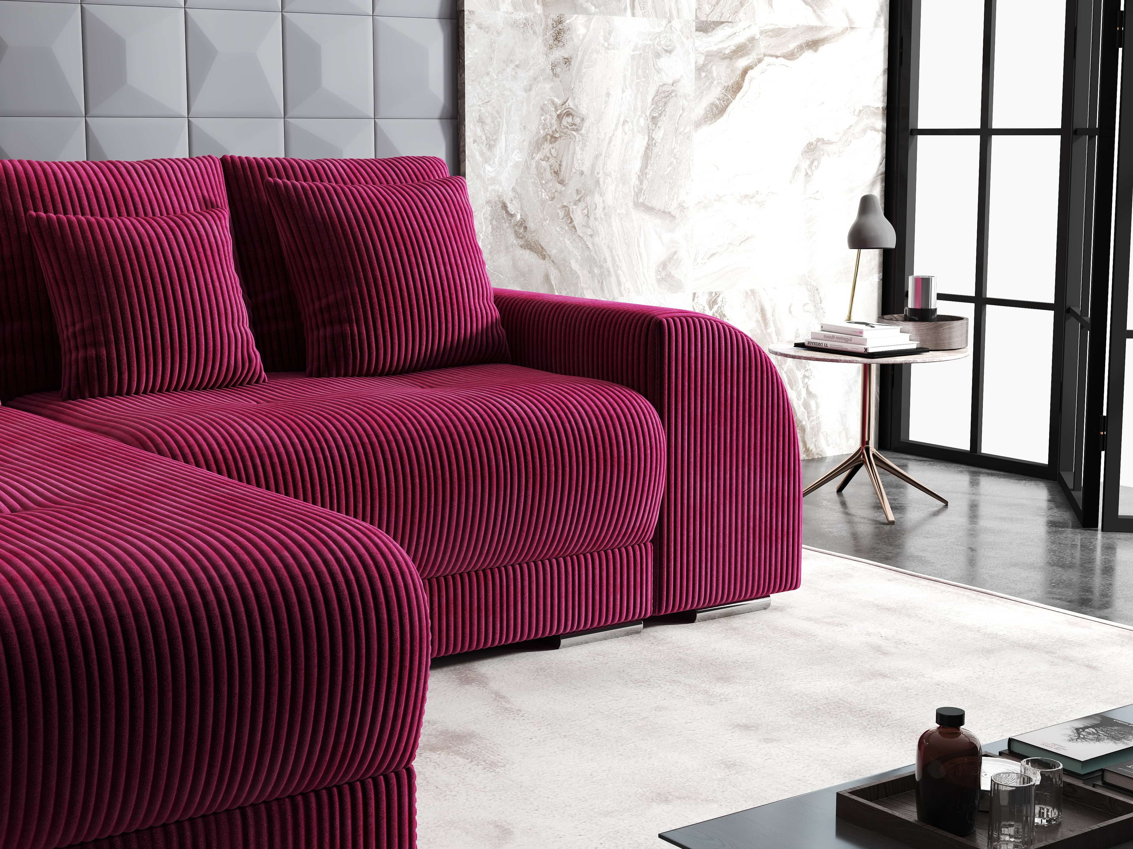 Colțar extensibil dumonde cu ladă de depozitare si sezut confortabil din spuma high-density, Verona Zoom Rosu 290x185 cm