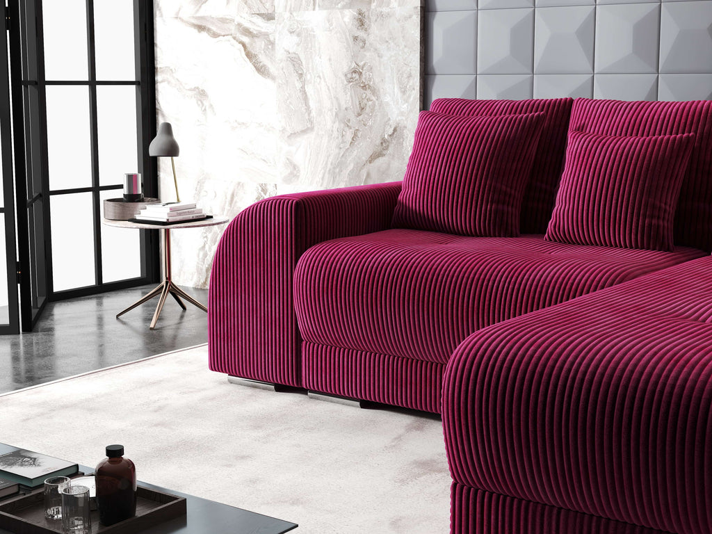 Colțar extensibil dumonde cu ladă de depozitare si sezut confortabil din spuma high-density, Verona Zoom Rosu II 290x185 cm