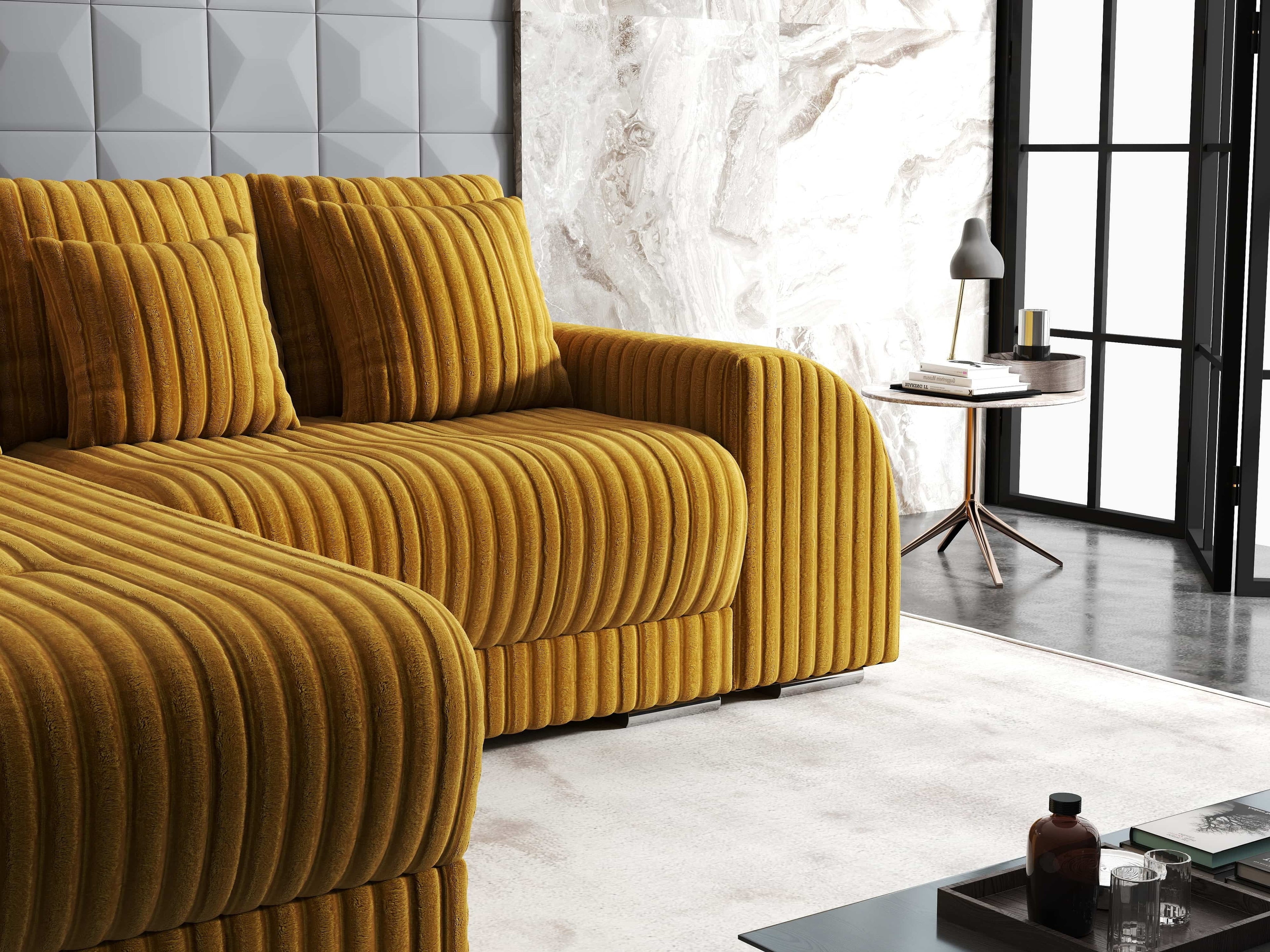 Colțar extensibil dumonde cu ladă de depozitare si sezut confortabil din spuma high-density, Verona Ambience Mustar 290x185 cm
