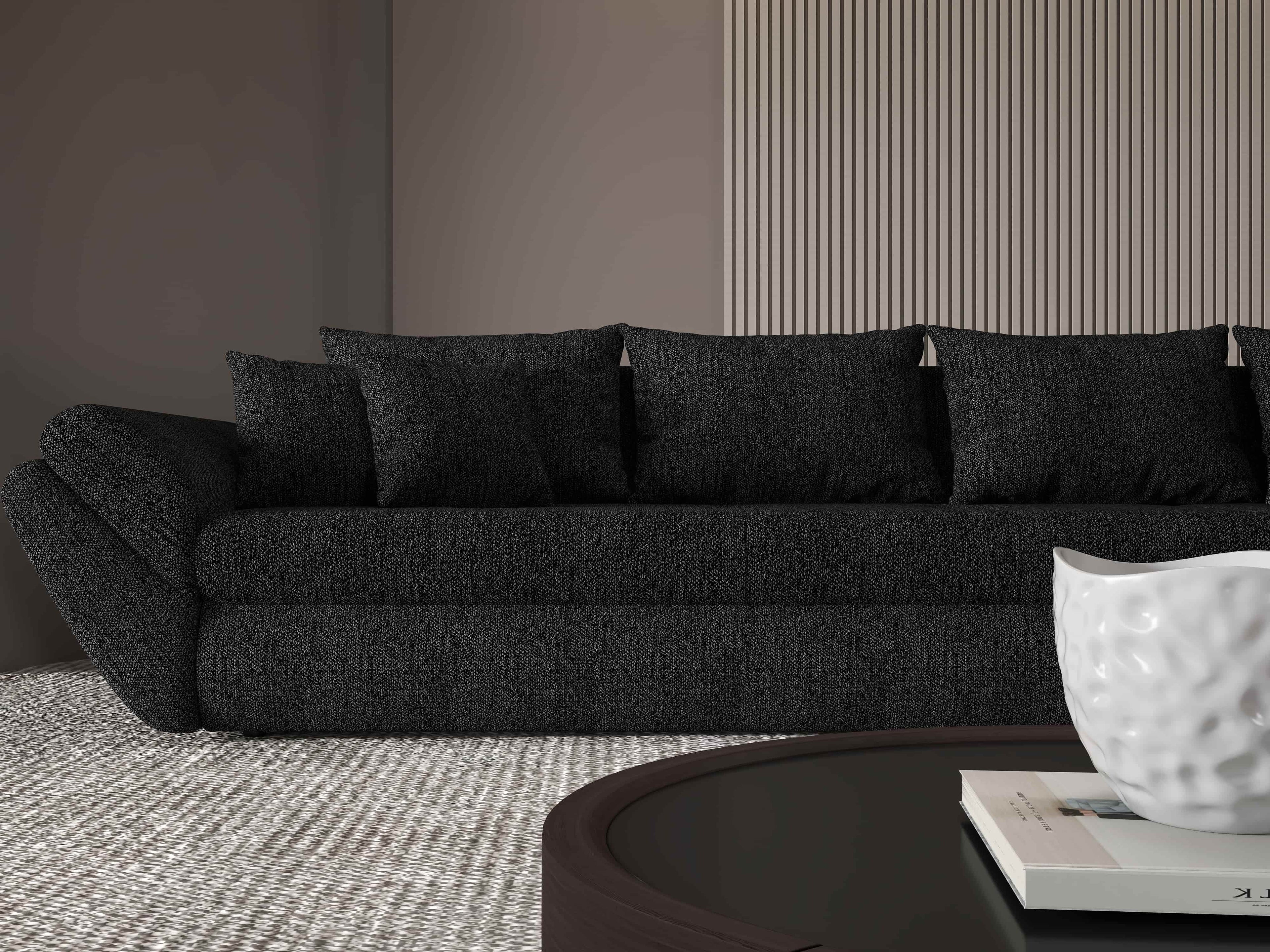 Colțar extensibil dumonde cu ladă de depozitare si sezut confortabil din spuma high-density, Loana XL Enjoy Negru II 335x185 cm