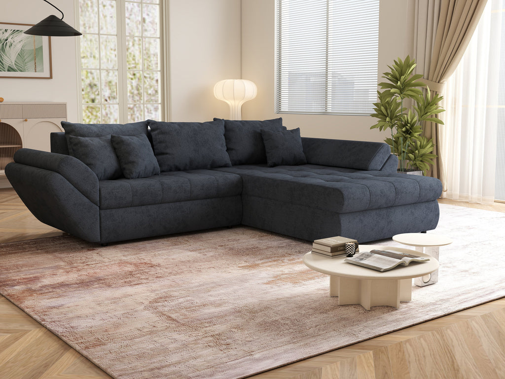 Colțar extensibil dumonde cu ladă de depozitare si sezut confortabil din spuma high-density, Loana Enjoy Antracit II 270x185 cm
