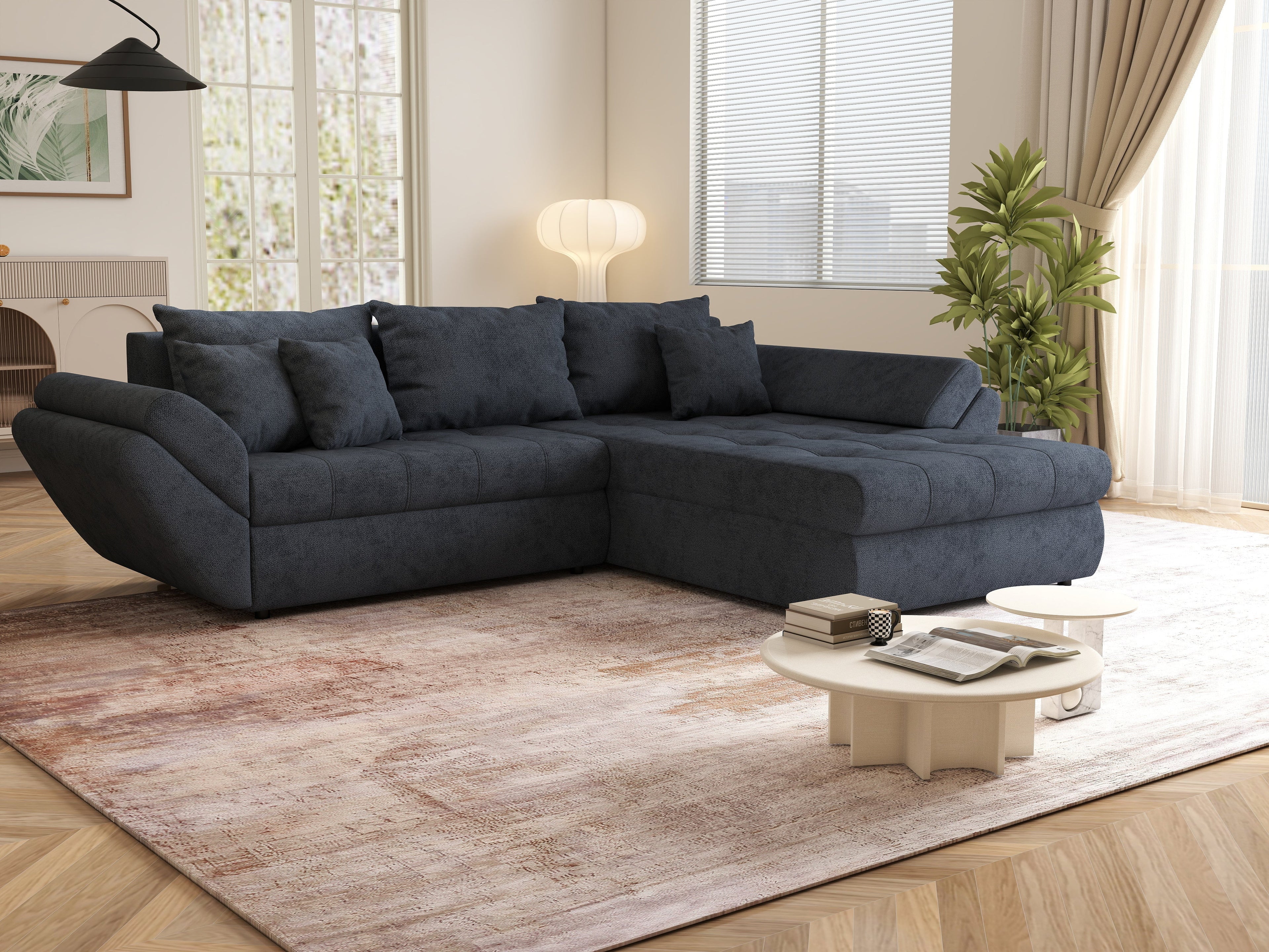 Colțar extensibil dumonde cu ladă de depozitare si sezut confortabil din spuma high-density, Loana Enjoy Antracit II 270x185 cm