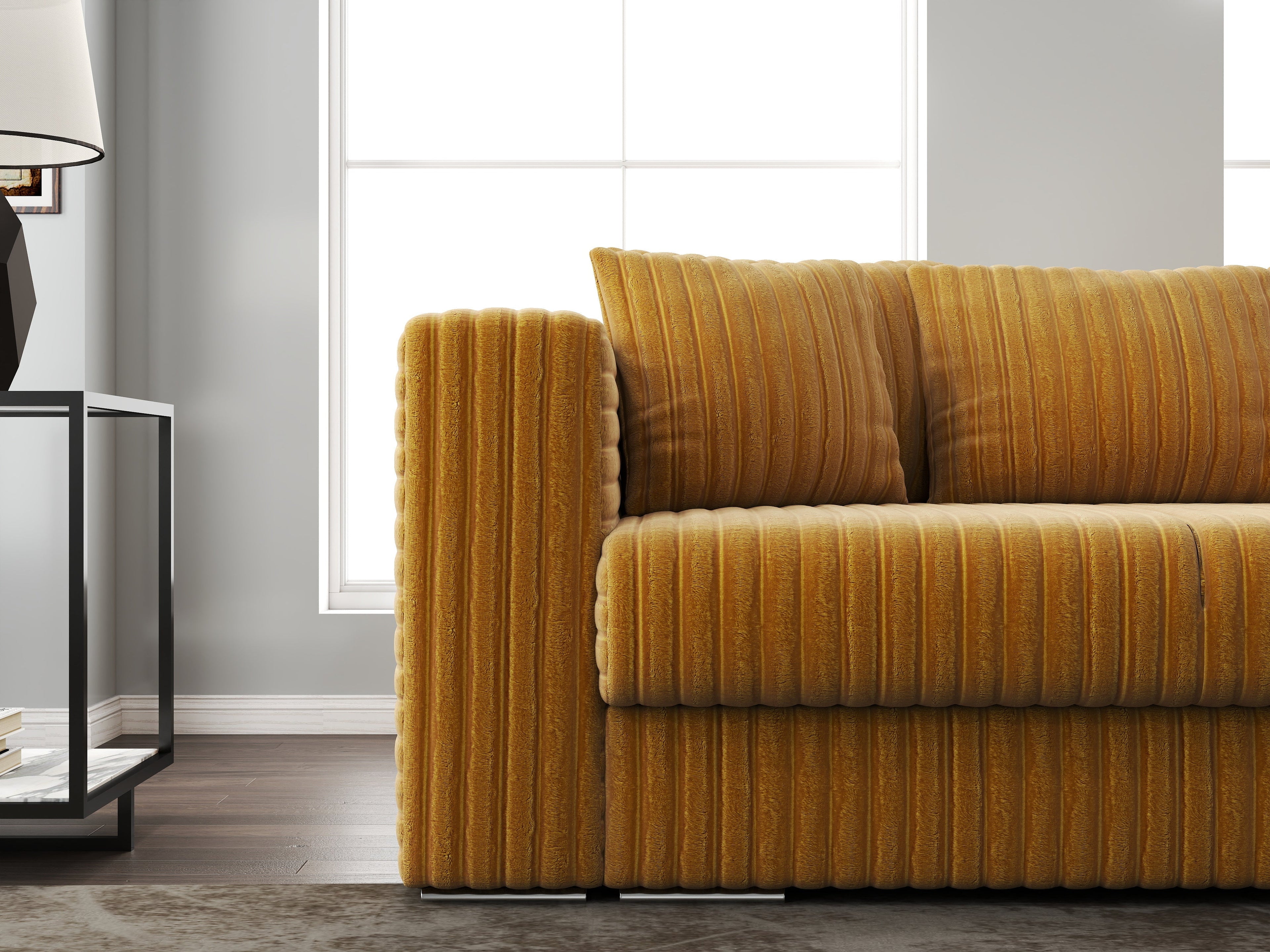 Canapea extensibilă dumonde cu ladă de depozitare si sezut confortabil din spuma high-density, Gloria Ambience Mustar 240x100 cm