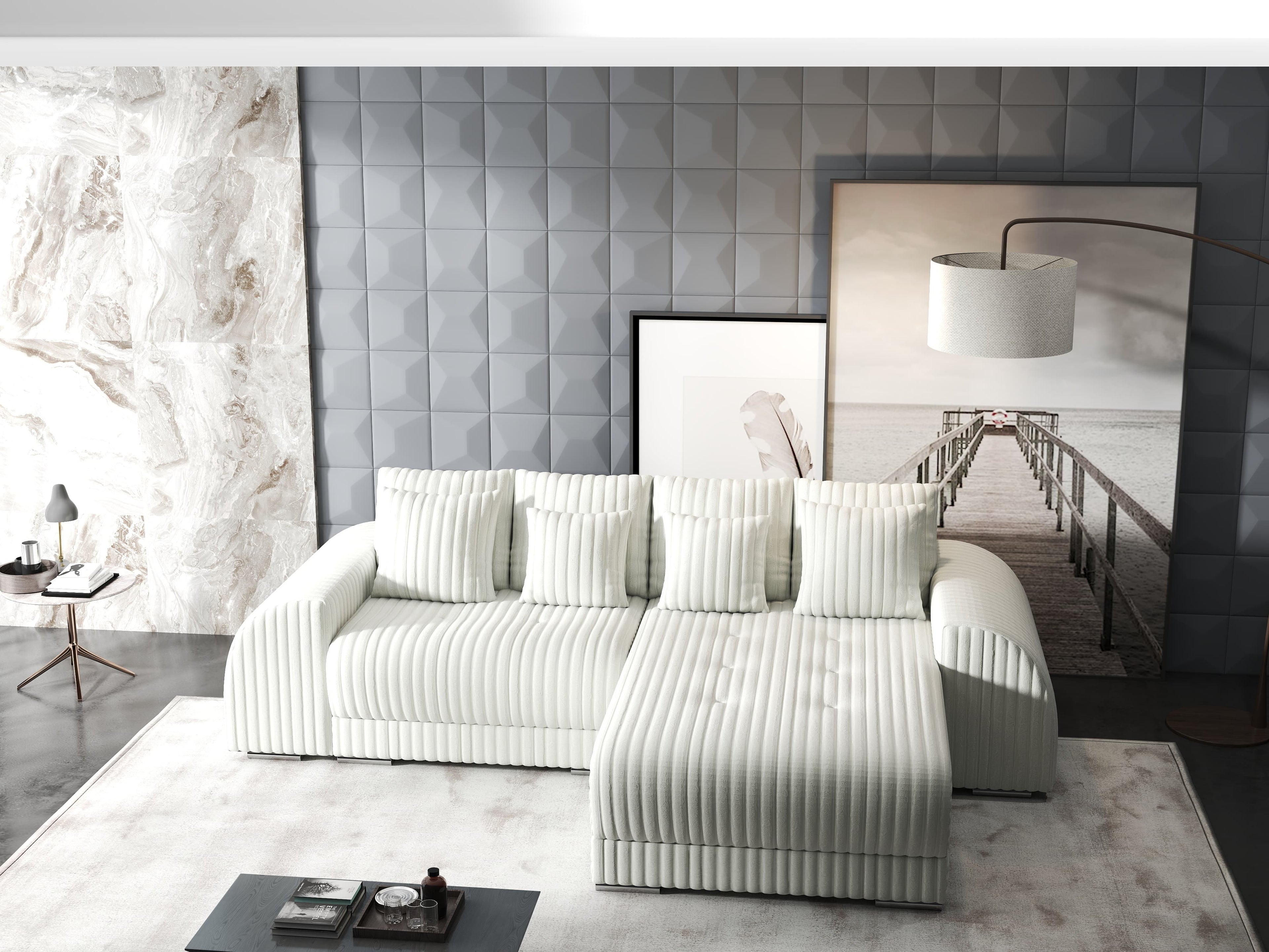 Colțar extensibil dumonde cu ladă de depozitare si sezut confortabil din spuma high-density, Verona Ambience Ivory II 290x185 cm