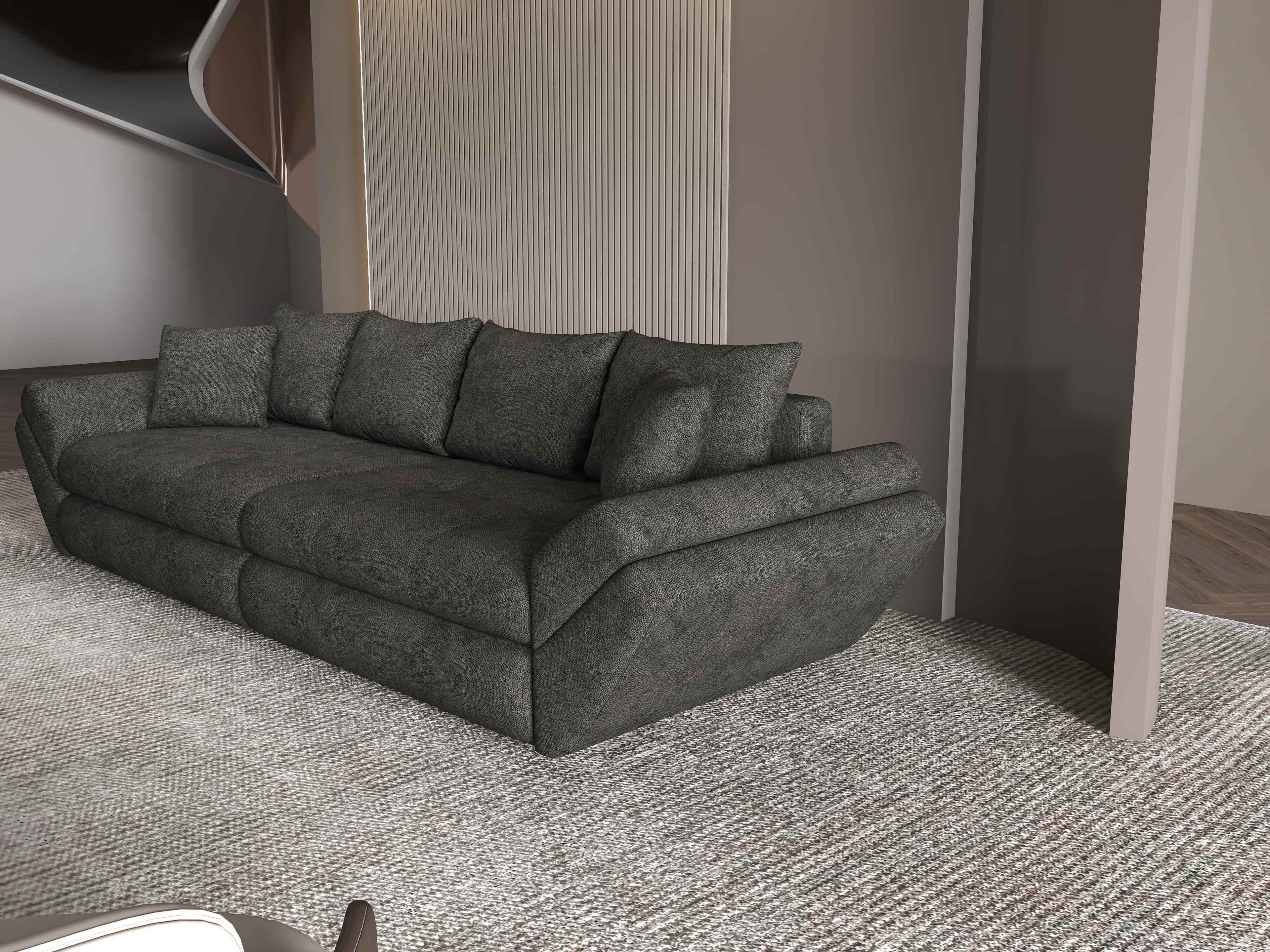 Canapea extensibilă dumonde cu ladă de depozitare si sezut confortabil din spuma high-density, Loana Enjoy Negru 300x100 cm