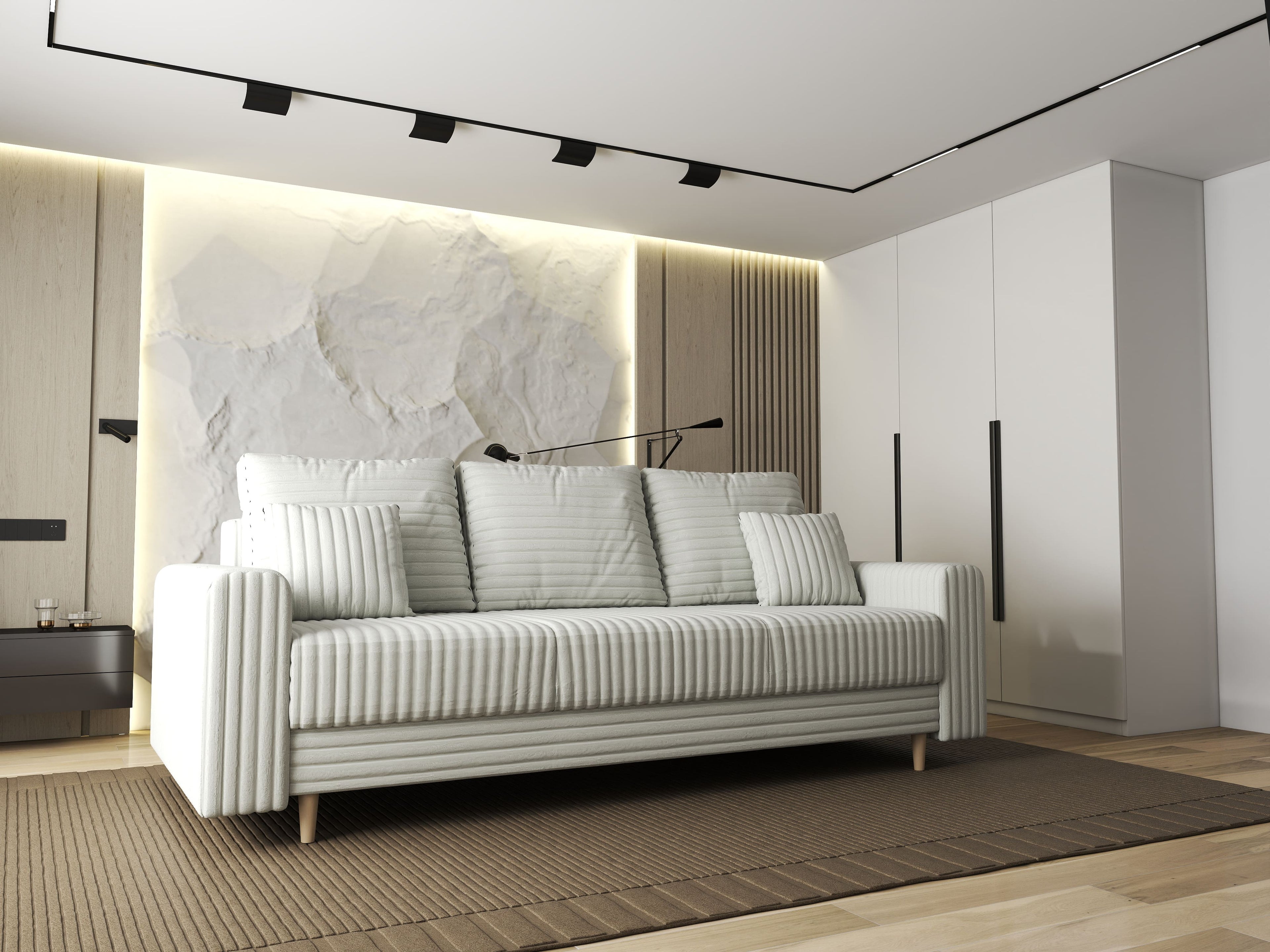Canapea extensibilă dumonde cu ladă de depozitare si sezut confortabil din spuma high-density, Kronos Ambience Ivory 210x100 cm