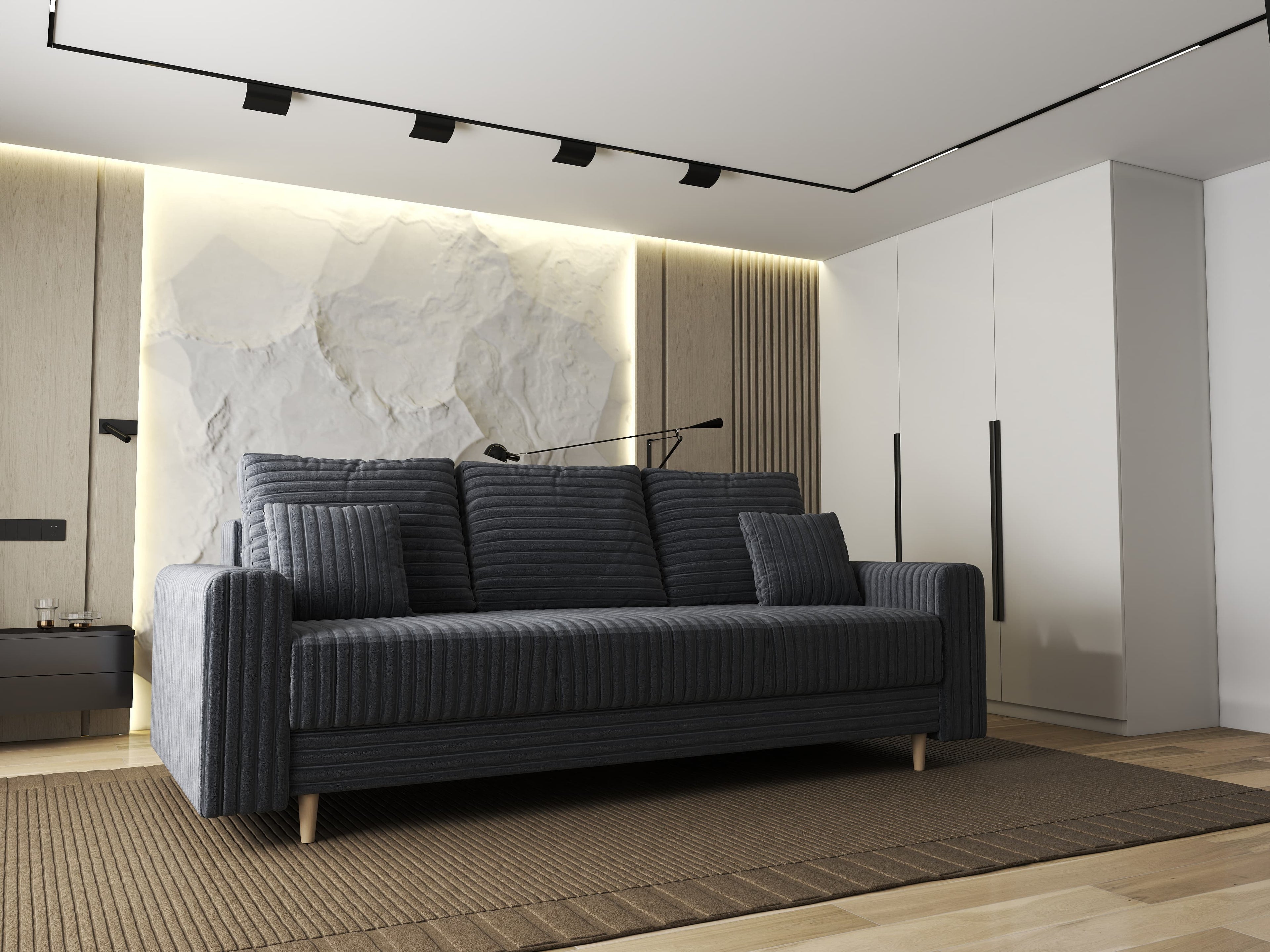 Canapea extensibilă dumonde cu ladă de depozitare si sezut confortabil din spuma high-density, Kronos Ambience Gri 210x100 cm